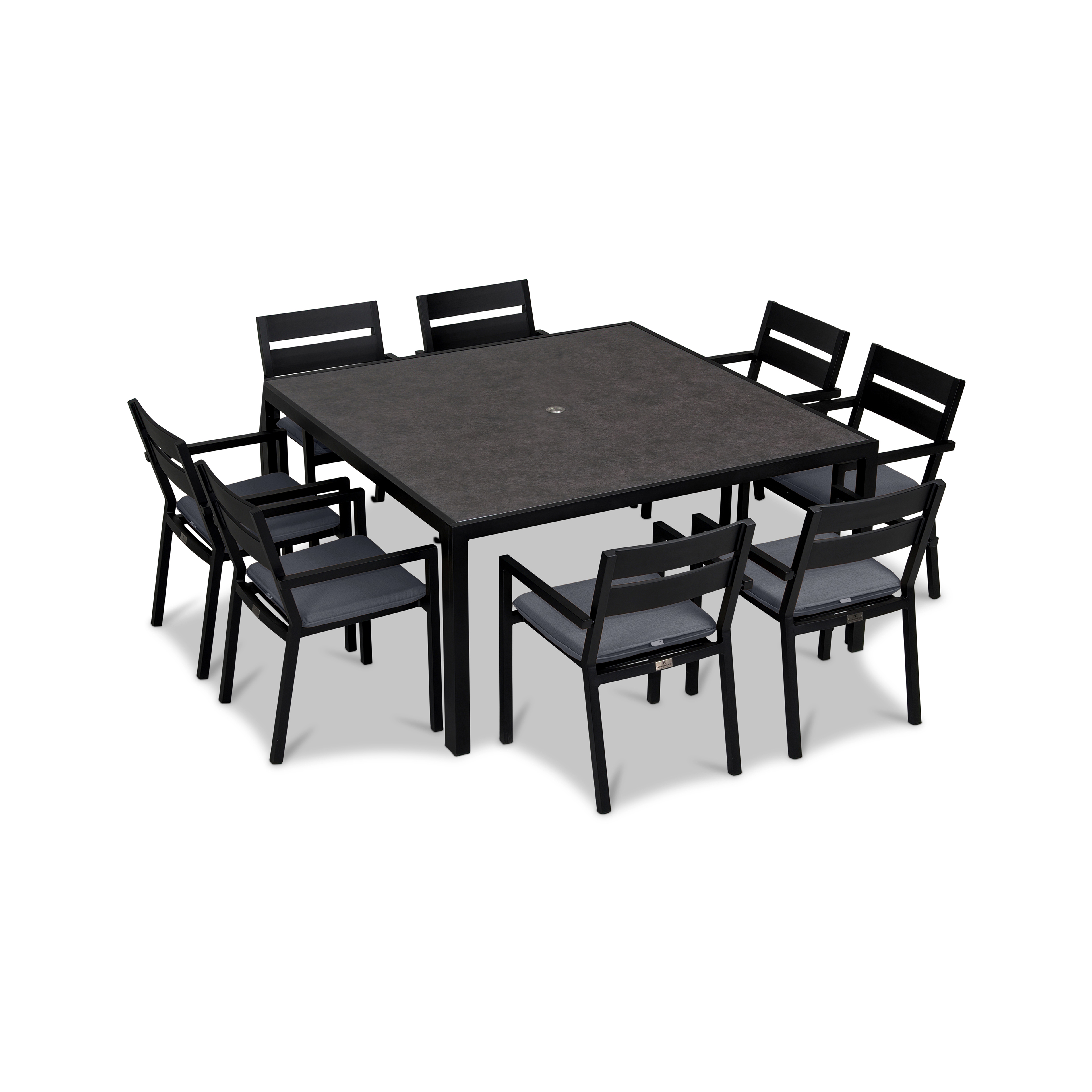 Pacifica 9 Piece Square Dining Set#Finish_Black#Fabric_Canvas Charcoal