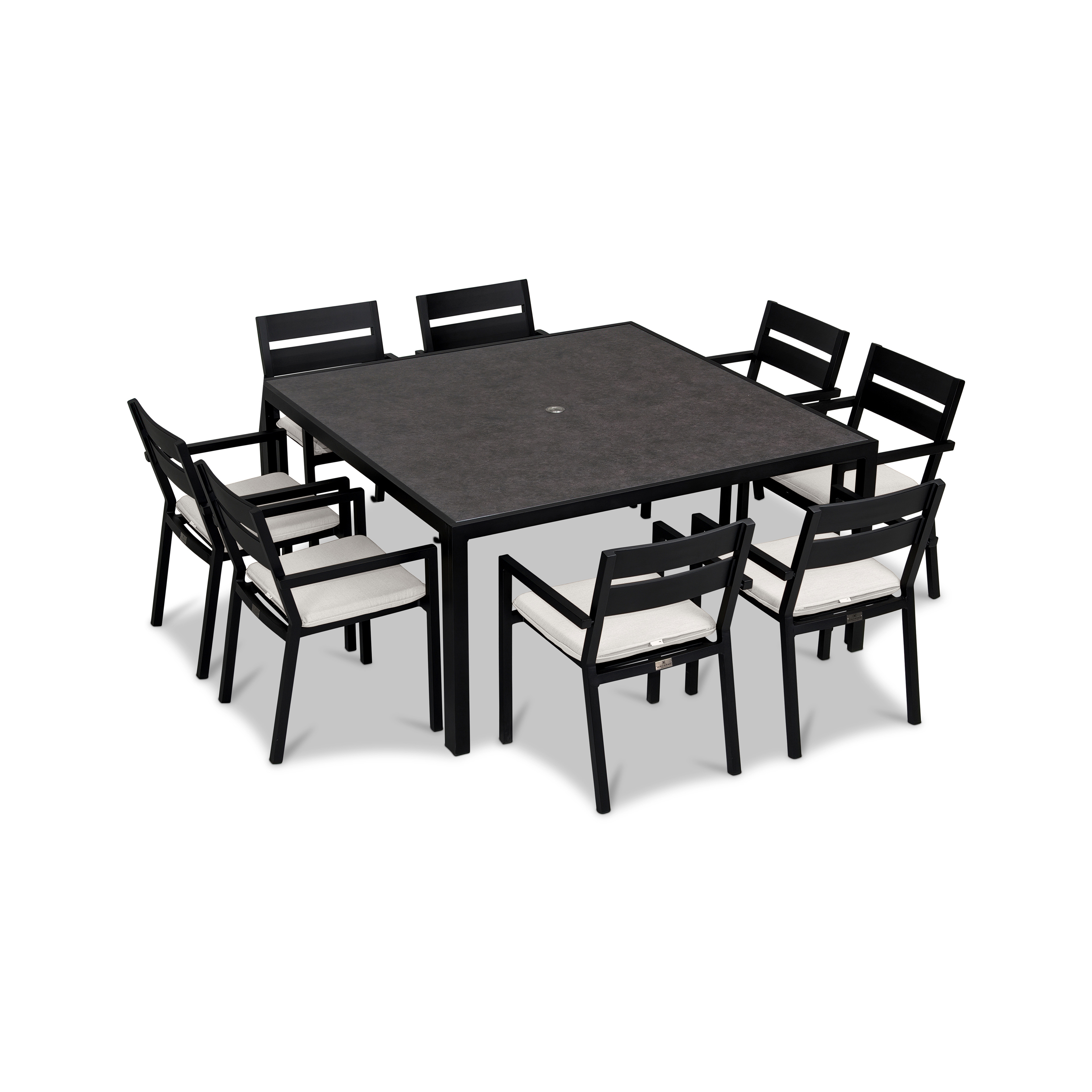 Pacifica 9 Piece Square Dining Set#Finish_Black#Fabric_Canvas Natural