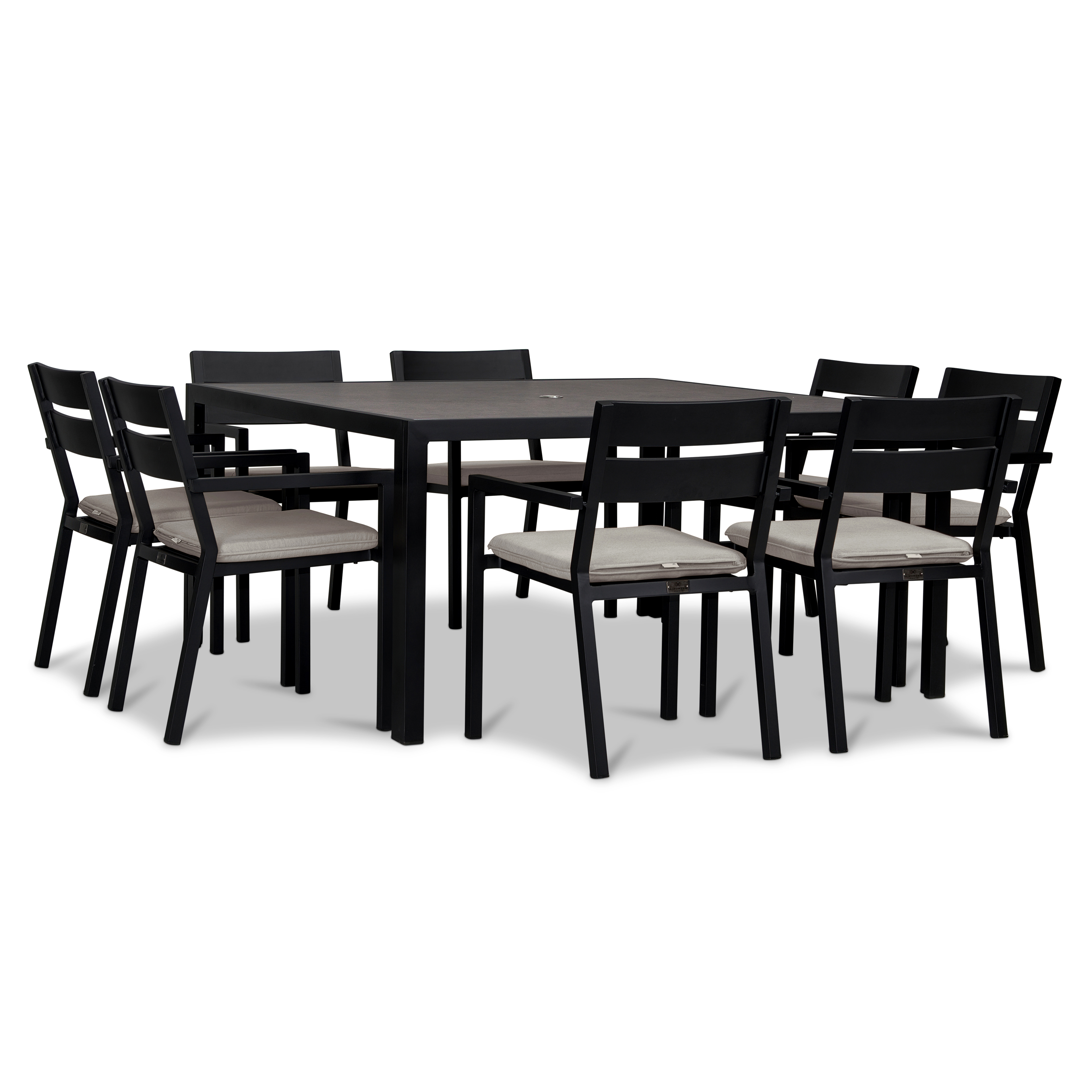 Pacifica 9 Piece Square Dining Set#Finish_Black#Fabric_Cast Silver