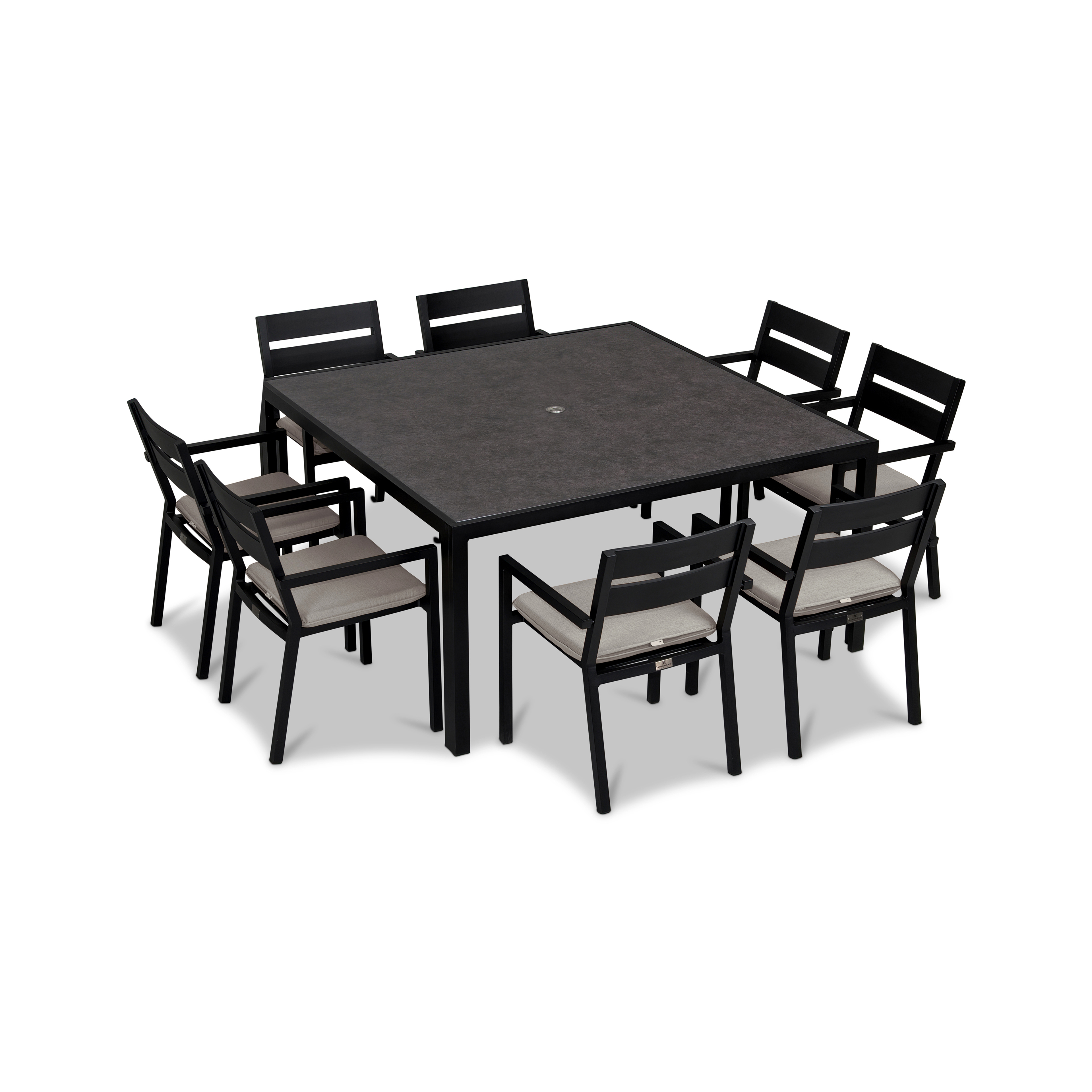 Pacifica 9 Piece Square Dining Set#Finish_Black#Fabric_Cast Silver