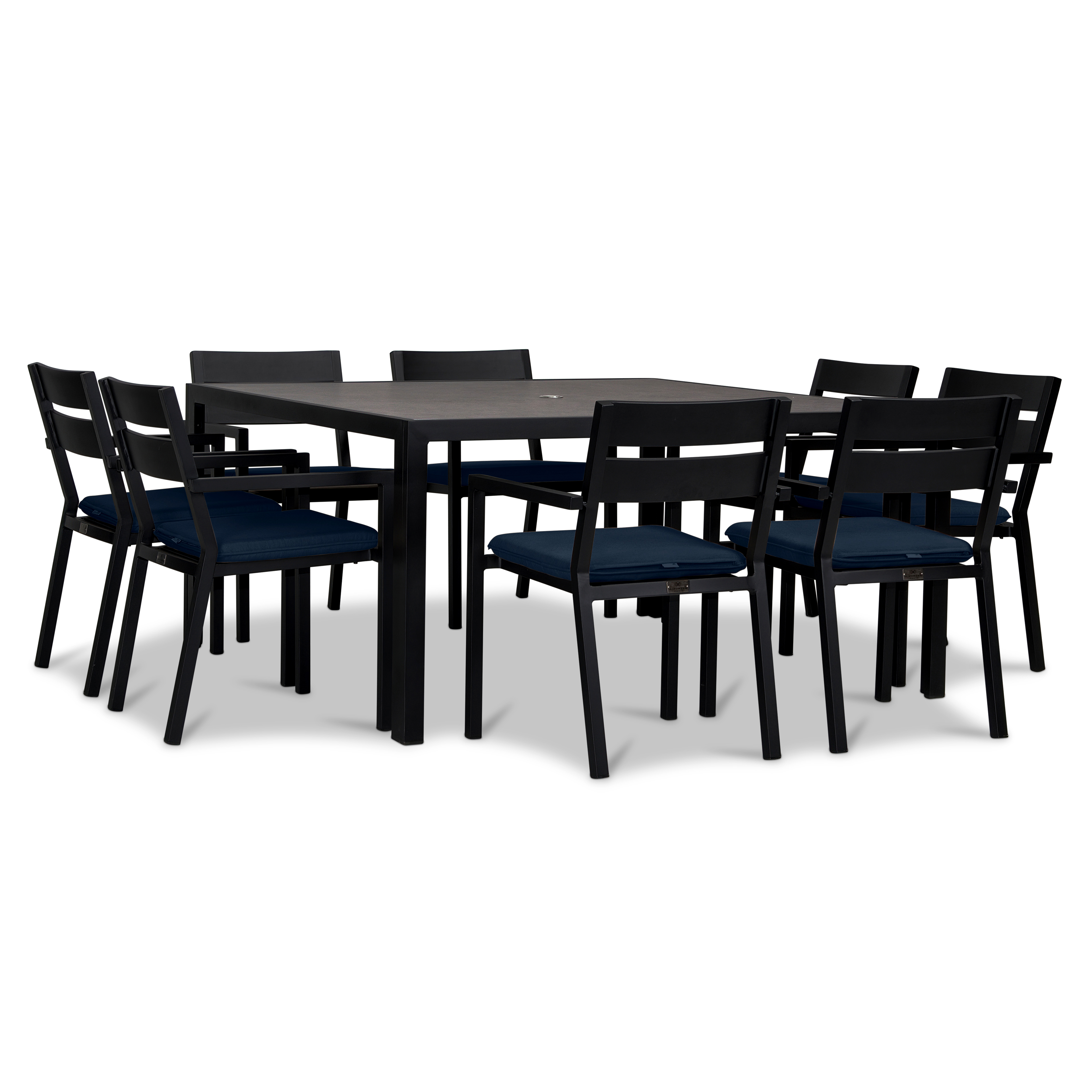 Pacifica 9 Piece Square Dining Set#Finish_Black#Fabric_Spectrum Indigo