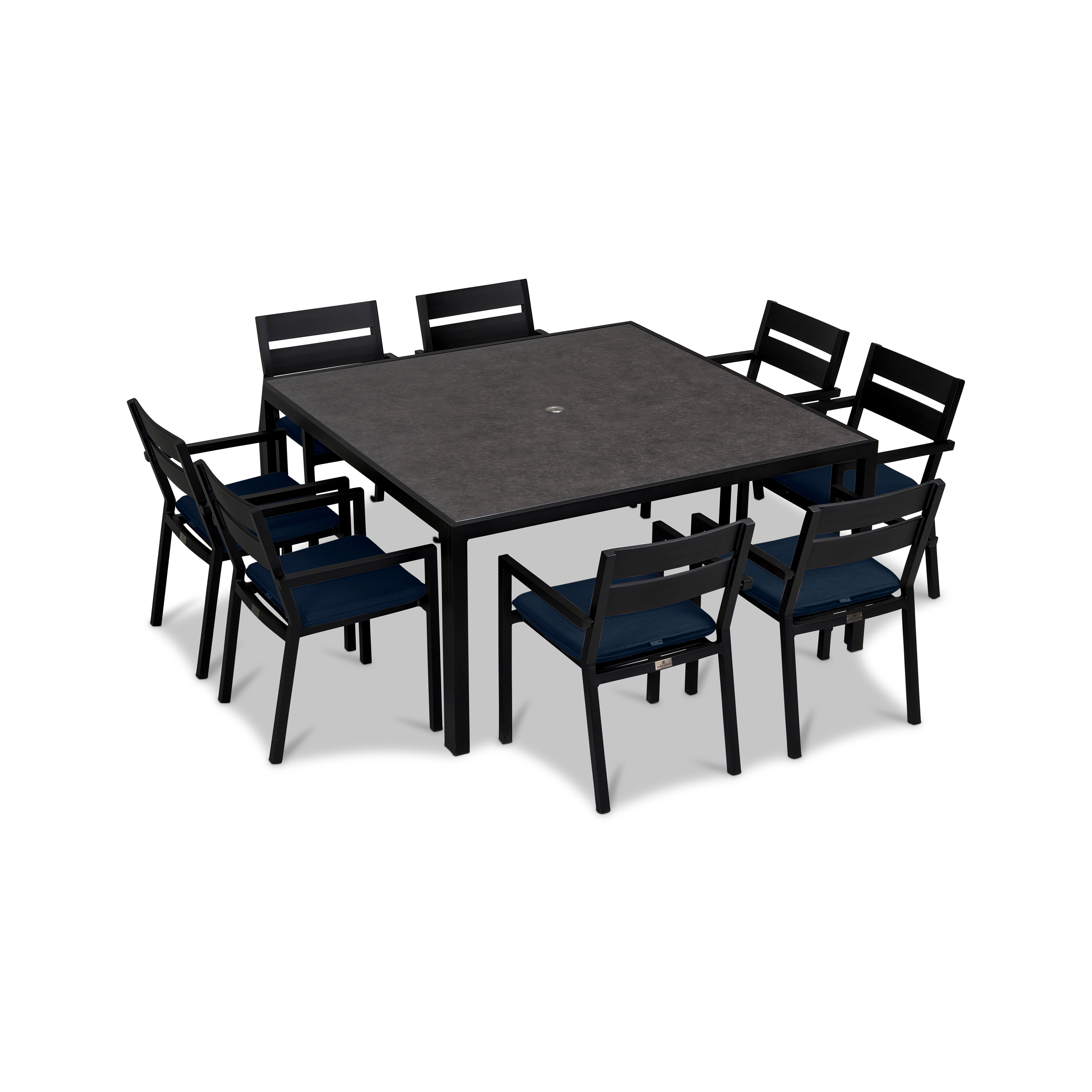 Pacifica 9 Piece Square Dining Set#Finish_Black#Fabric_Spectrum Indigo