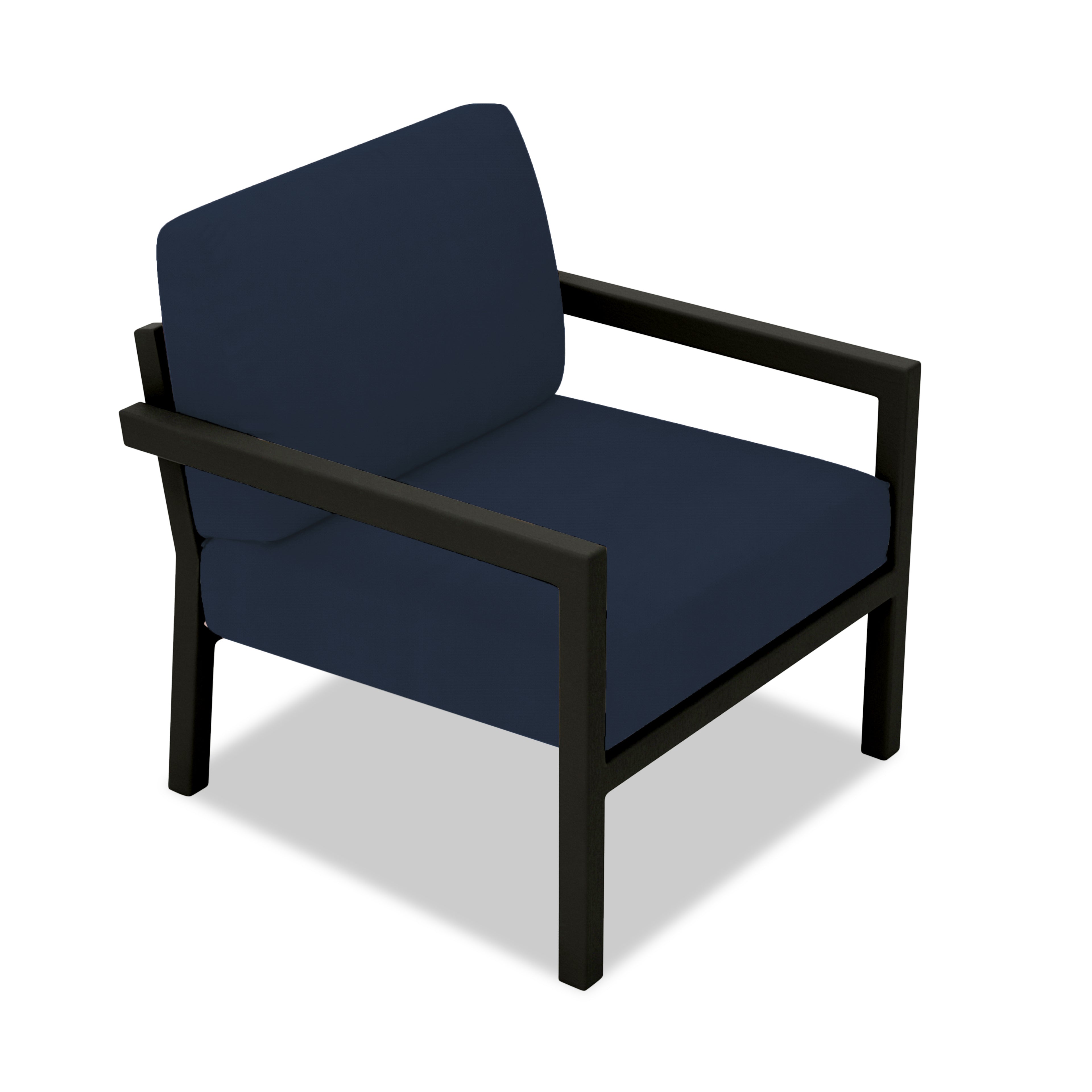 Pacifica Aluminum Club Chair#Finish_Black#Fabric_Spectrum Indigo