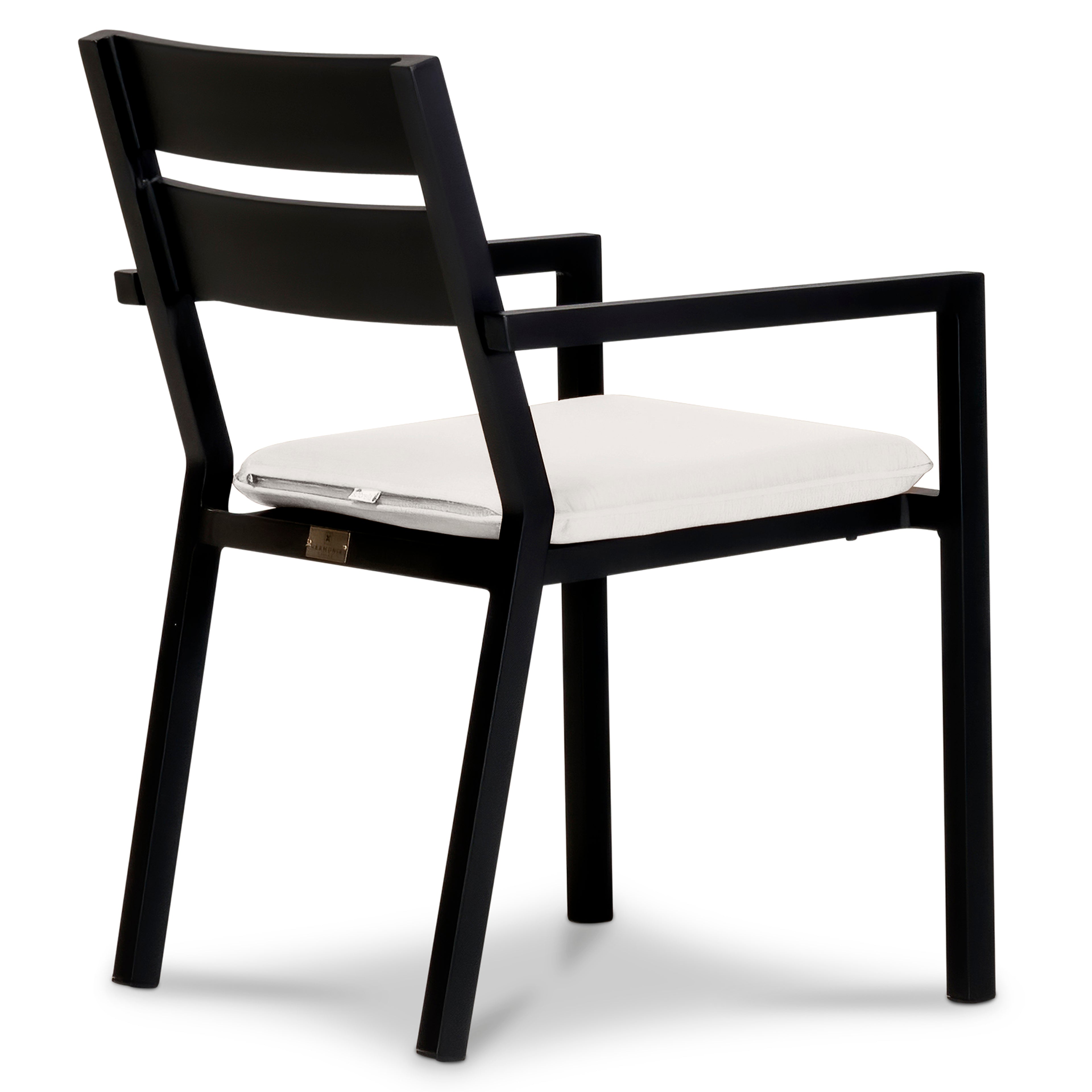 Pacifica Aluminum Dining Arm Chair#Finish_Black#Fabric_Canvas Natural
