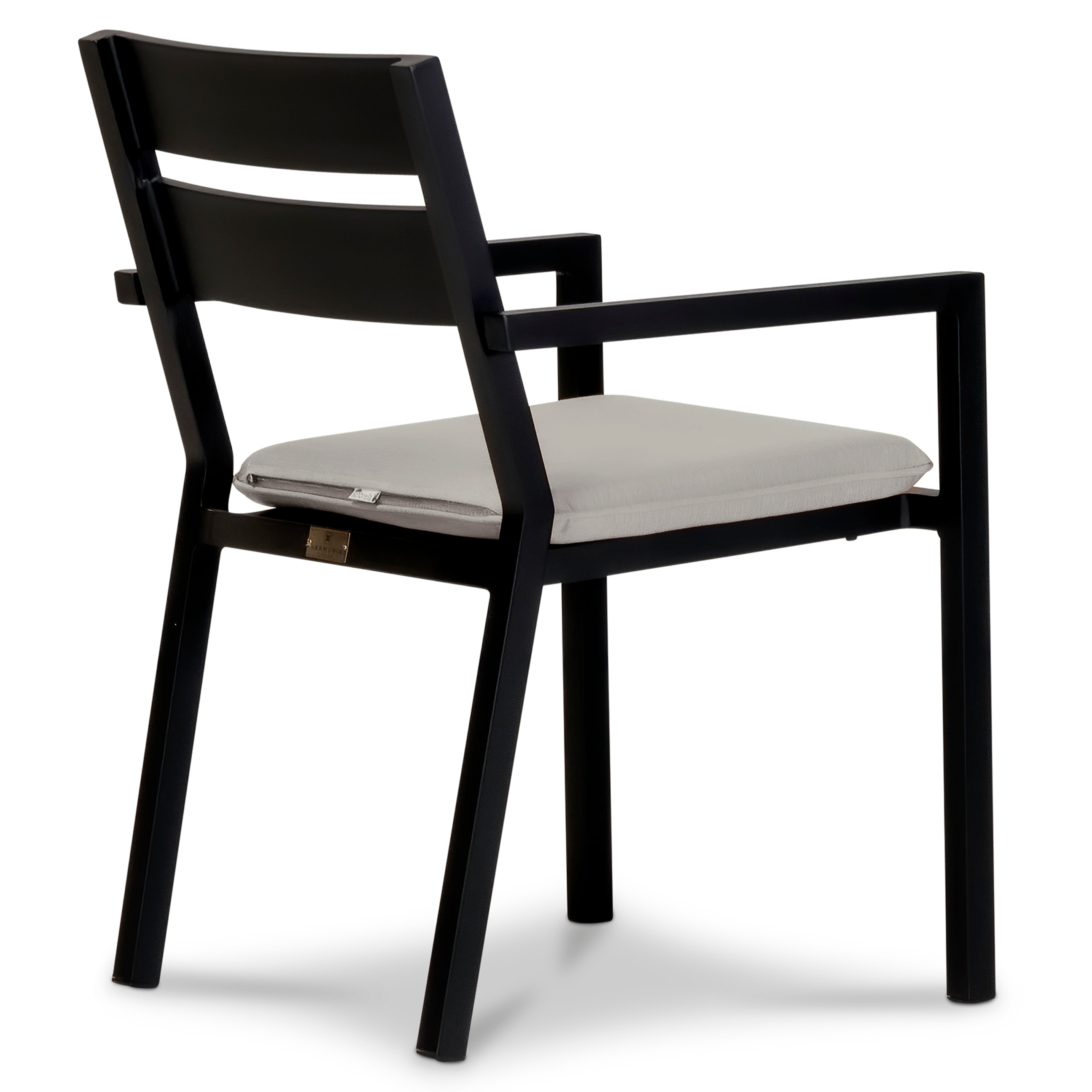 Pacifica Aluminum Dining Arm Chair#Finish_Black#Fabric_Cast Silver