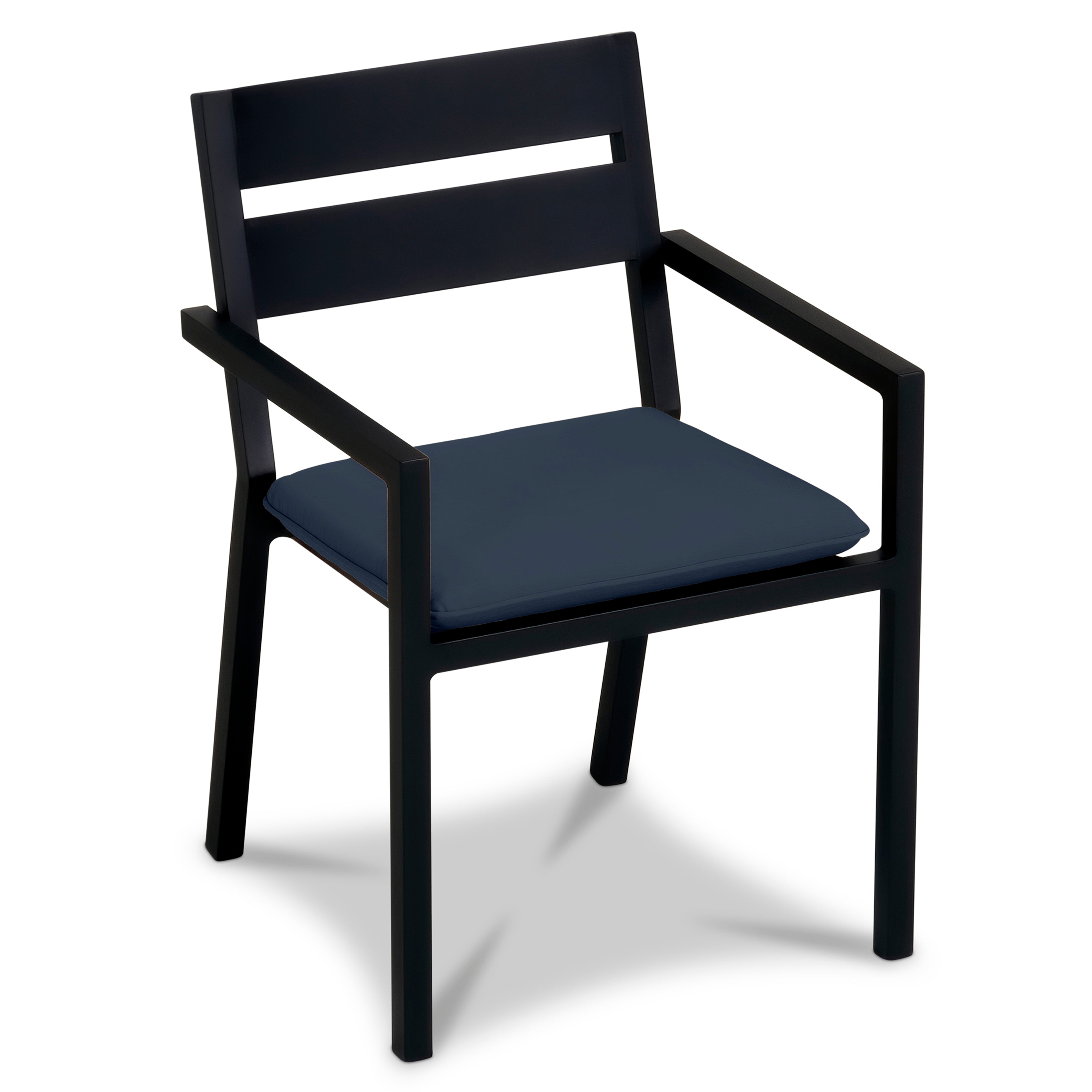 Pacifica Aluminum Dining Arm Chair#Finish_Black#Fabric_Spectrum Indigo