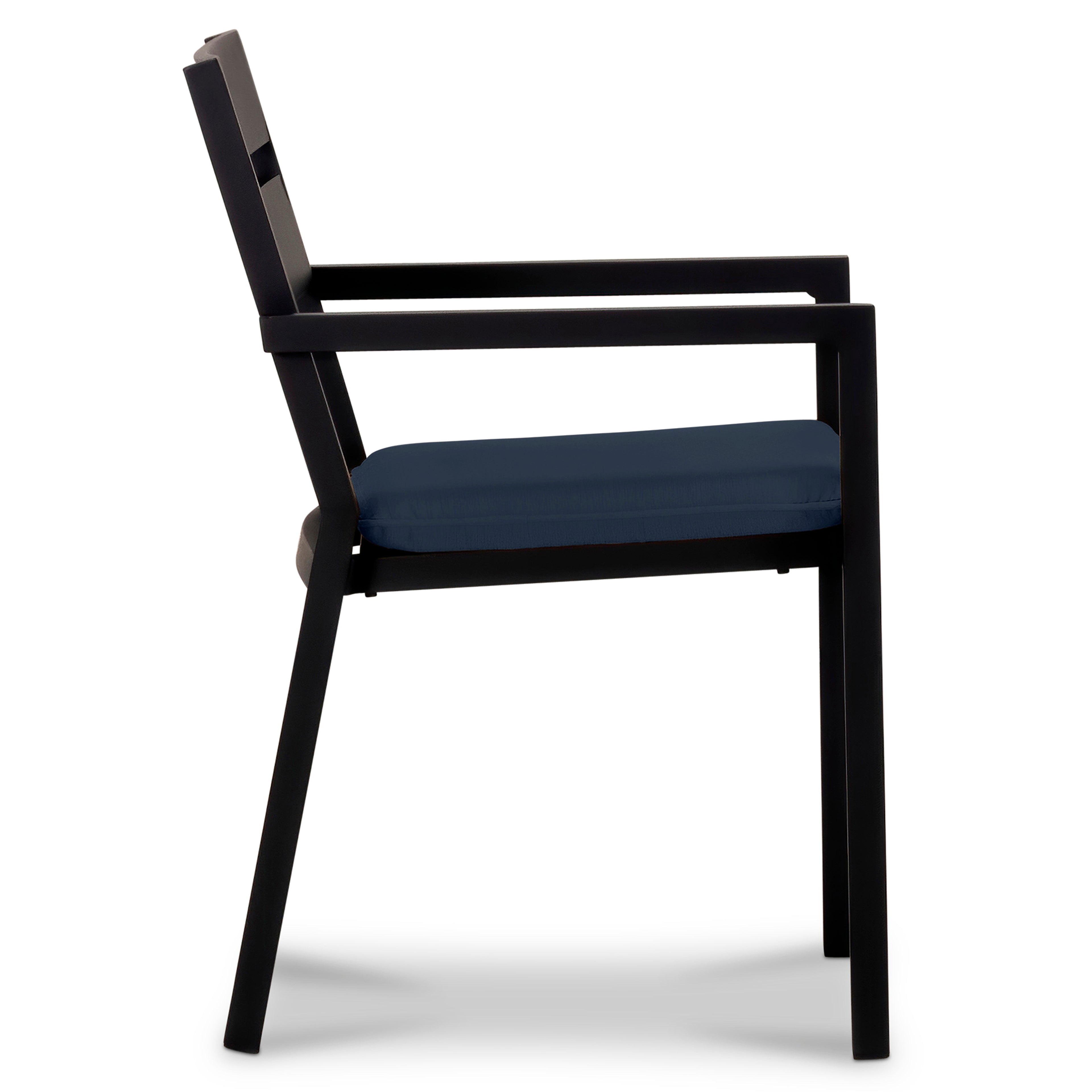 Pacifica Aluminum Dining Arm Chair#Finish_Black#Fabric_Spectrum Indigo