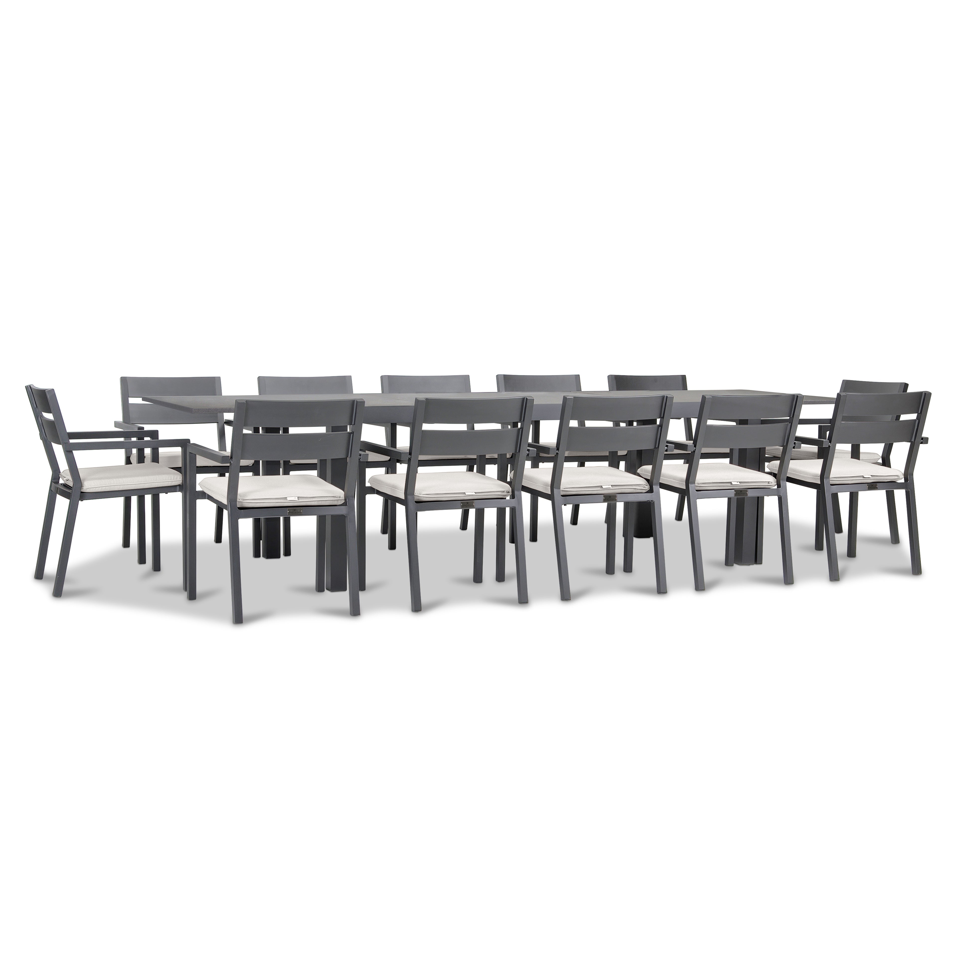 Pacifica 13 Piece Aluminum Extendable Dining Set#Finish_Slate#Fabric_Canvas Natural