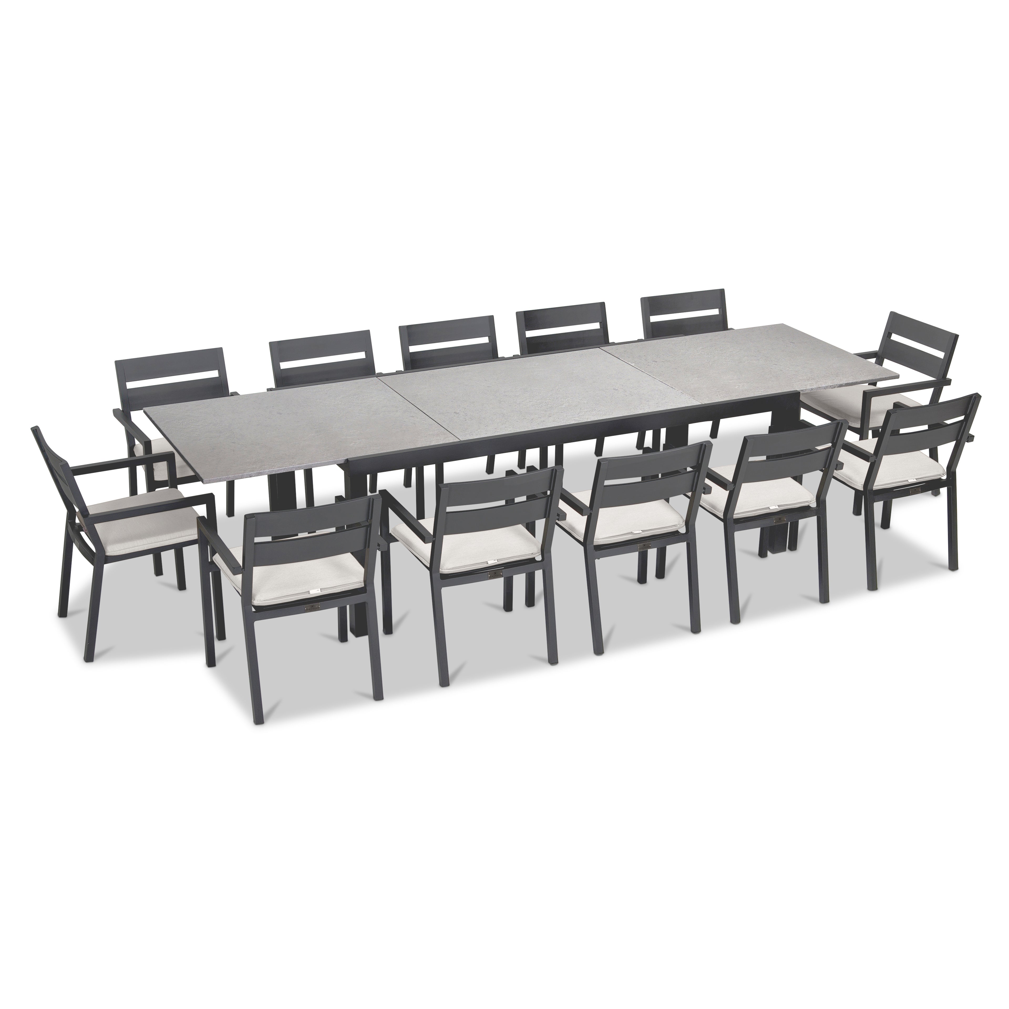 Pacifica 13 Piece Aluminum Extendable Dining Set#Finish_Slate#Fabric_Canvas Natural