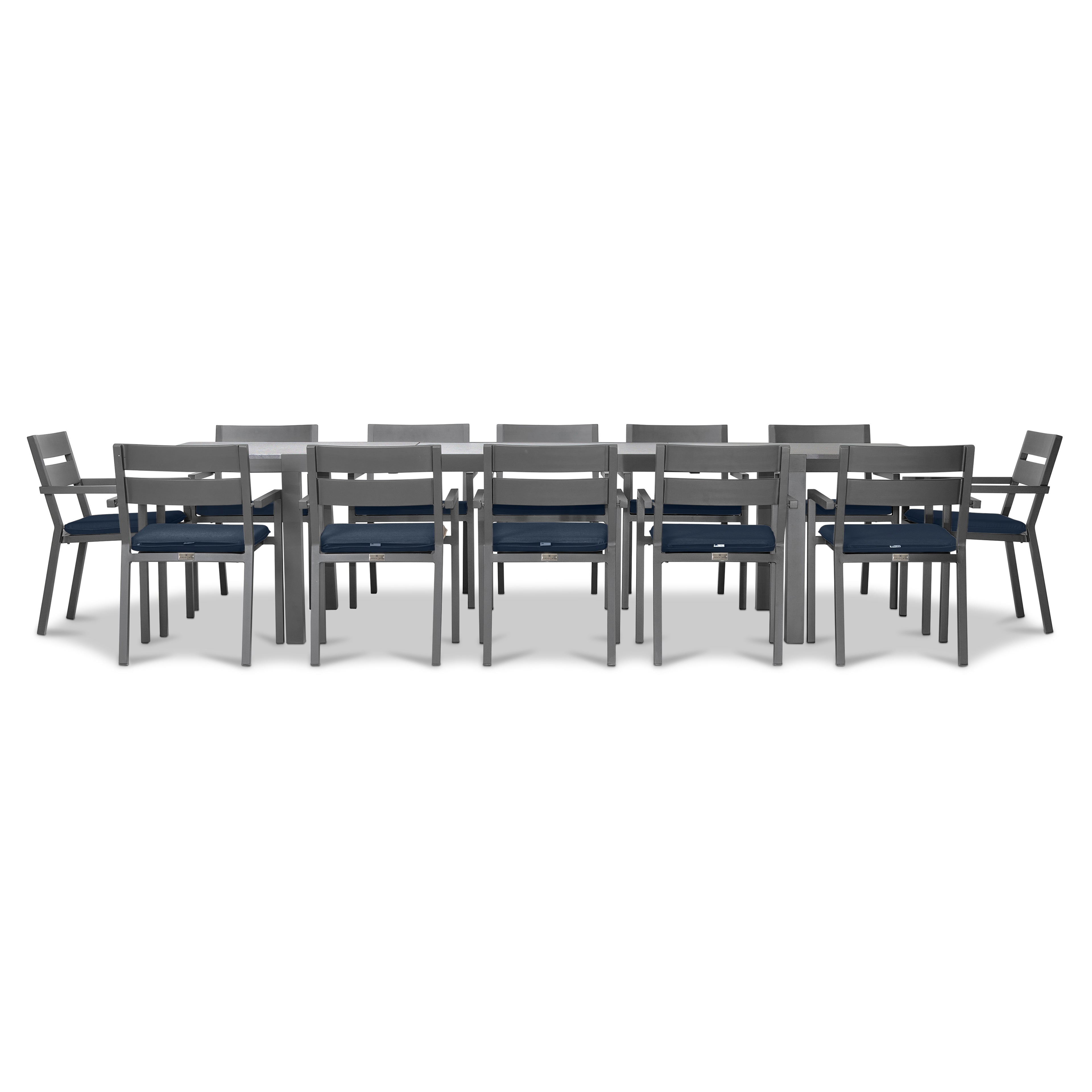 Pacifica 13 Piece Aluminum Extendable Dining Set#Finish_Slate#Fabric_Spectrum Indigo