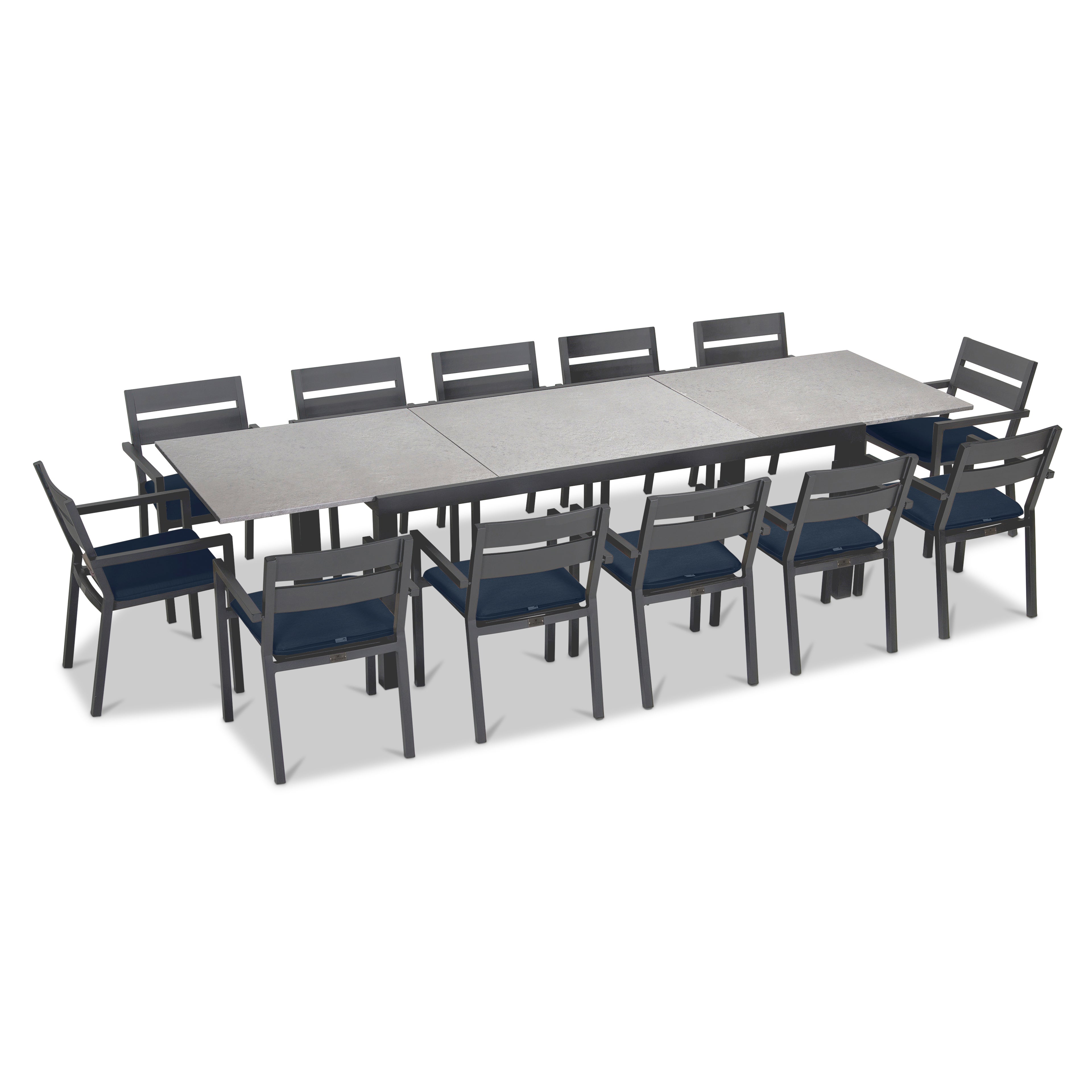 Pacifica 13 Piece Aluminum Extendable Dining Set#Finish_Slate#Fabric_Spectrum Indigo