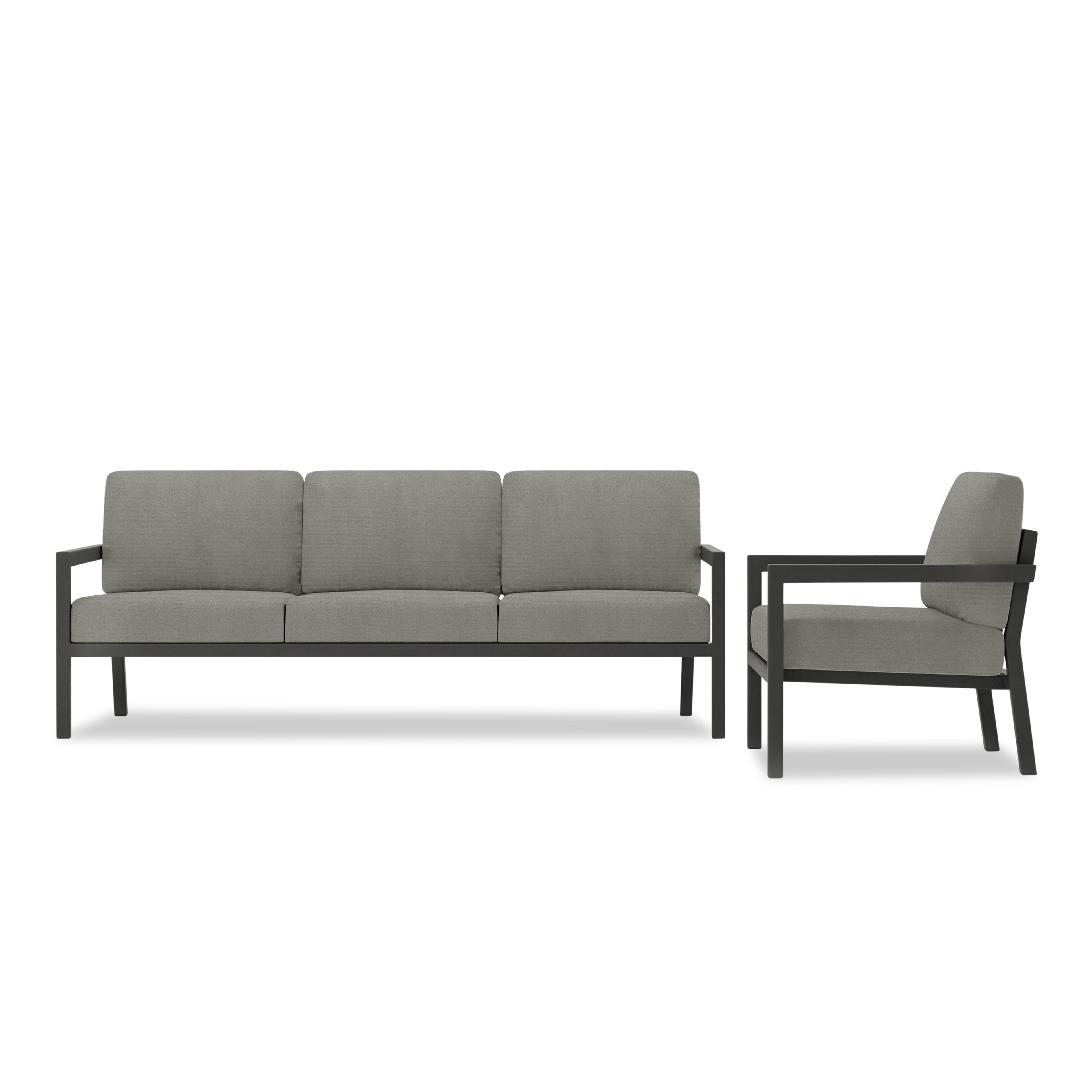 Pacifica 2 Piece Aluminum Sofa Set#Finish_Slate#Fabric_Canvas Charcoal