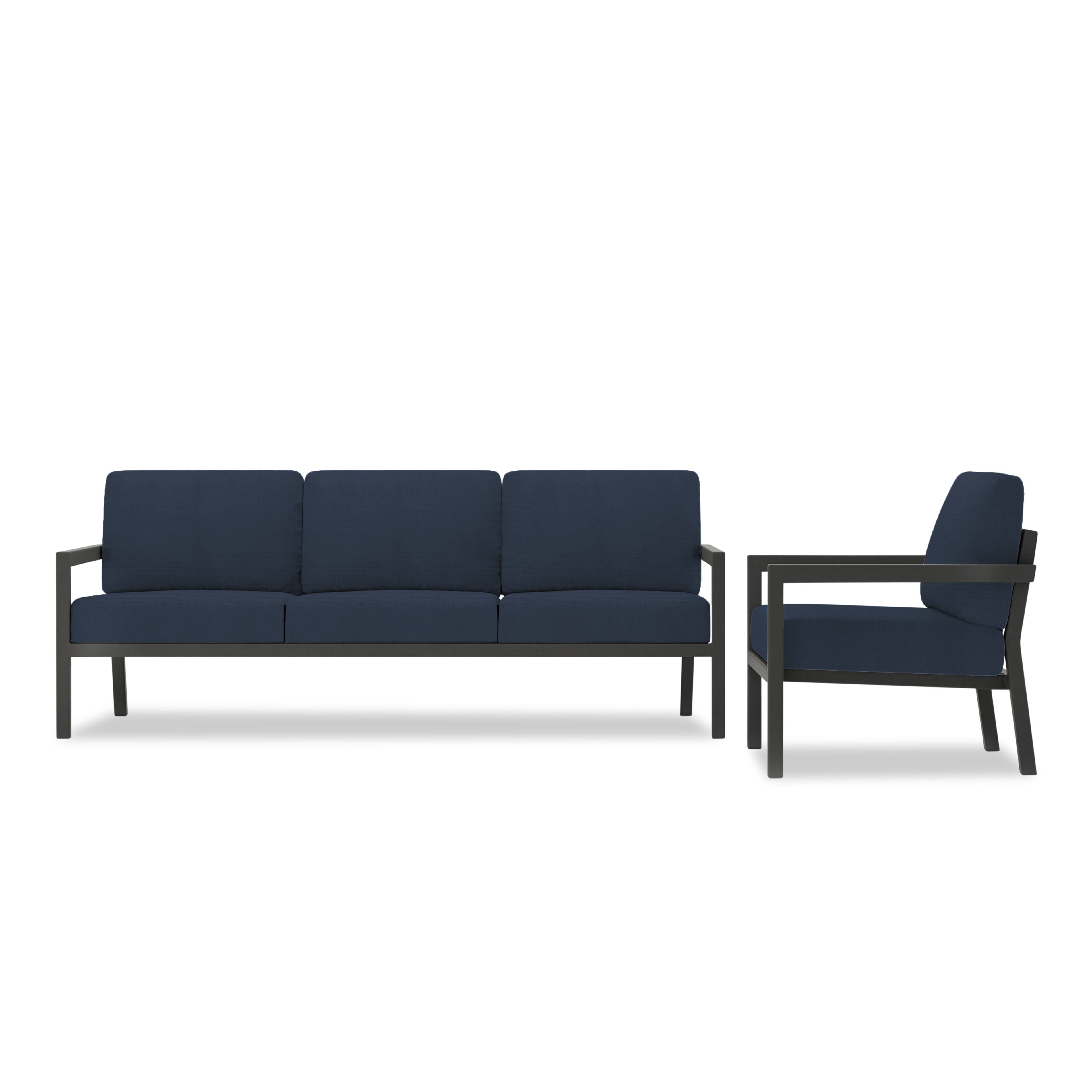 Pacifica 2 Piece Aluminum Sofa Set#Finish_Slate#Fabric_Spectrum Indigo