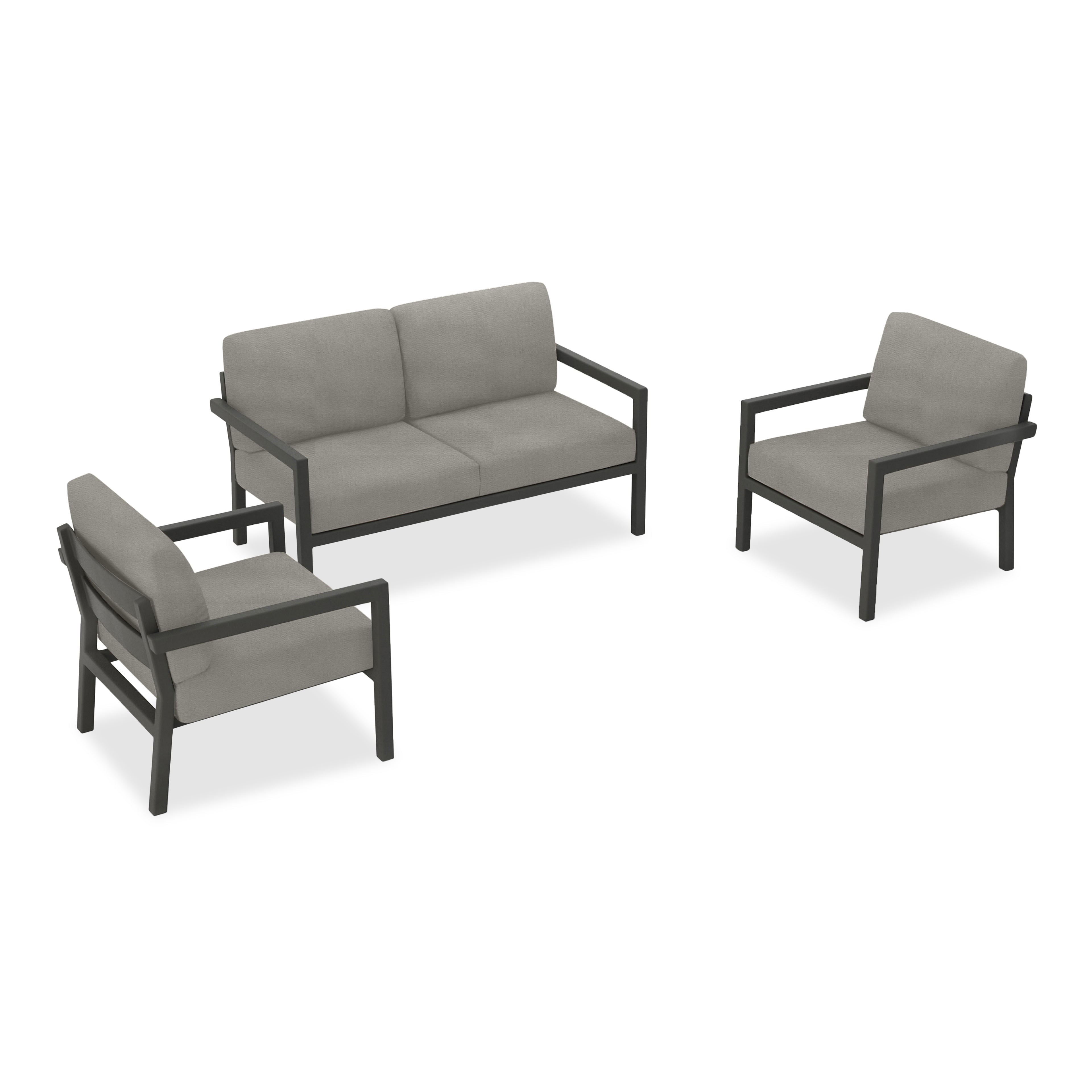 Pacifica 3 Piece Aluminum Loveseat Set#Finish_Slate#Fabric_Canvas Charcoal