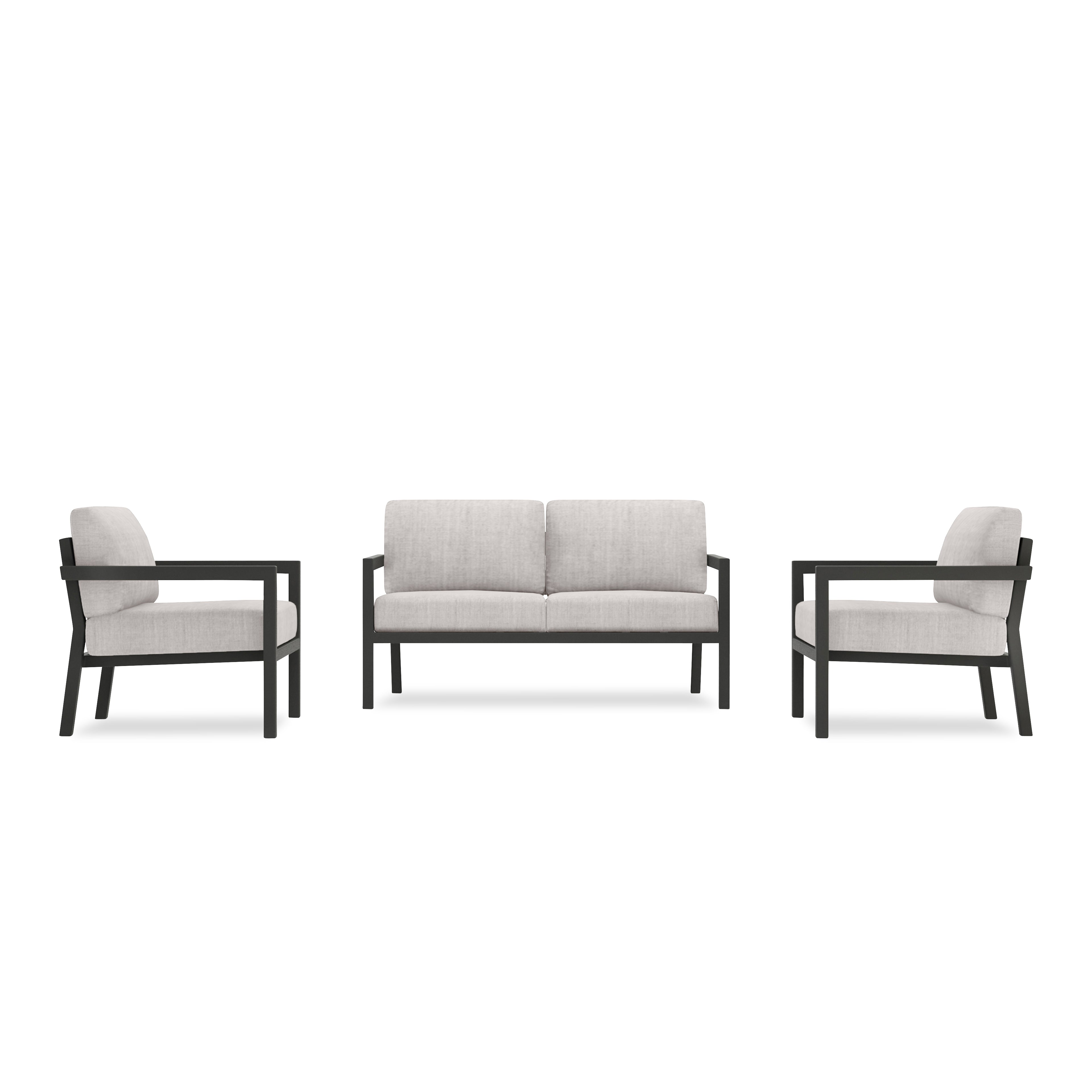 Pacifica 3 Piece Aluminum Loveseat Set#Finish_Slate#Fabric_Cast Silver