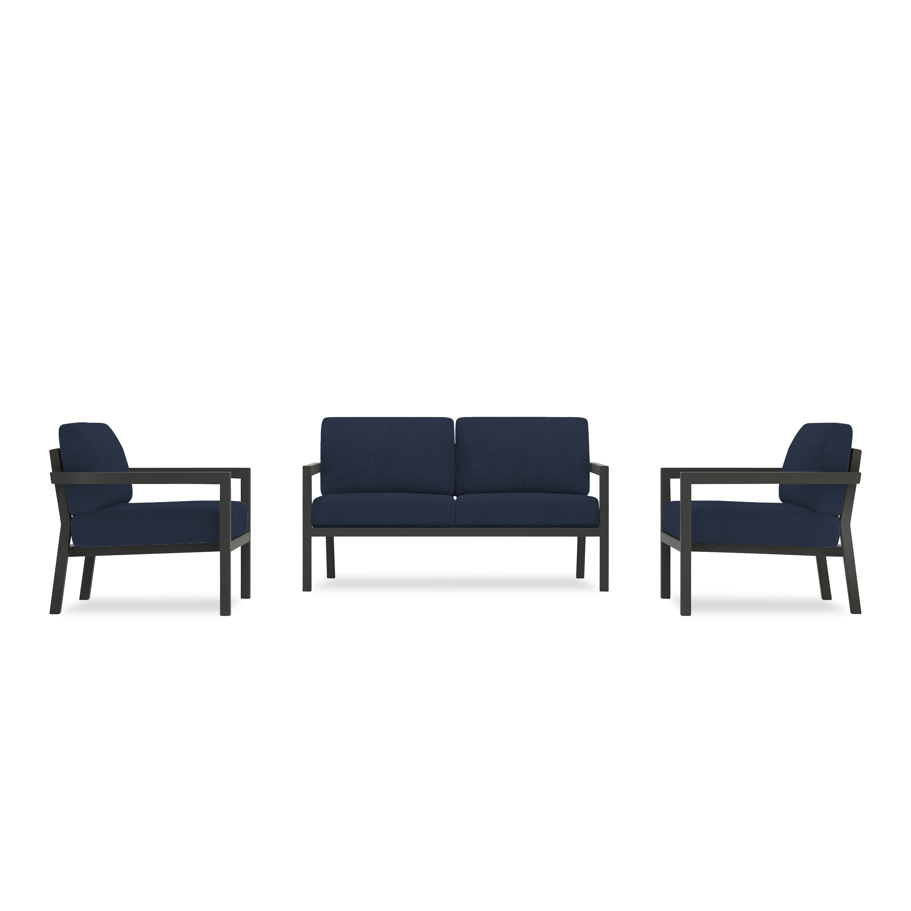 Pacifica 3 Piece Aluminum Loveseat Set#Finish_Slate#Fabric_Spectrum Indigo