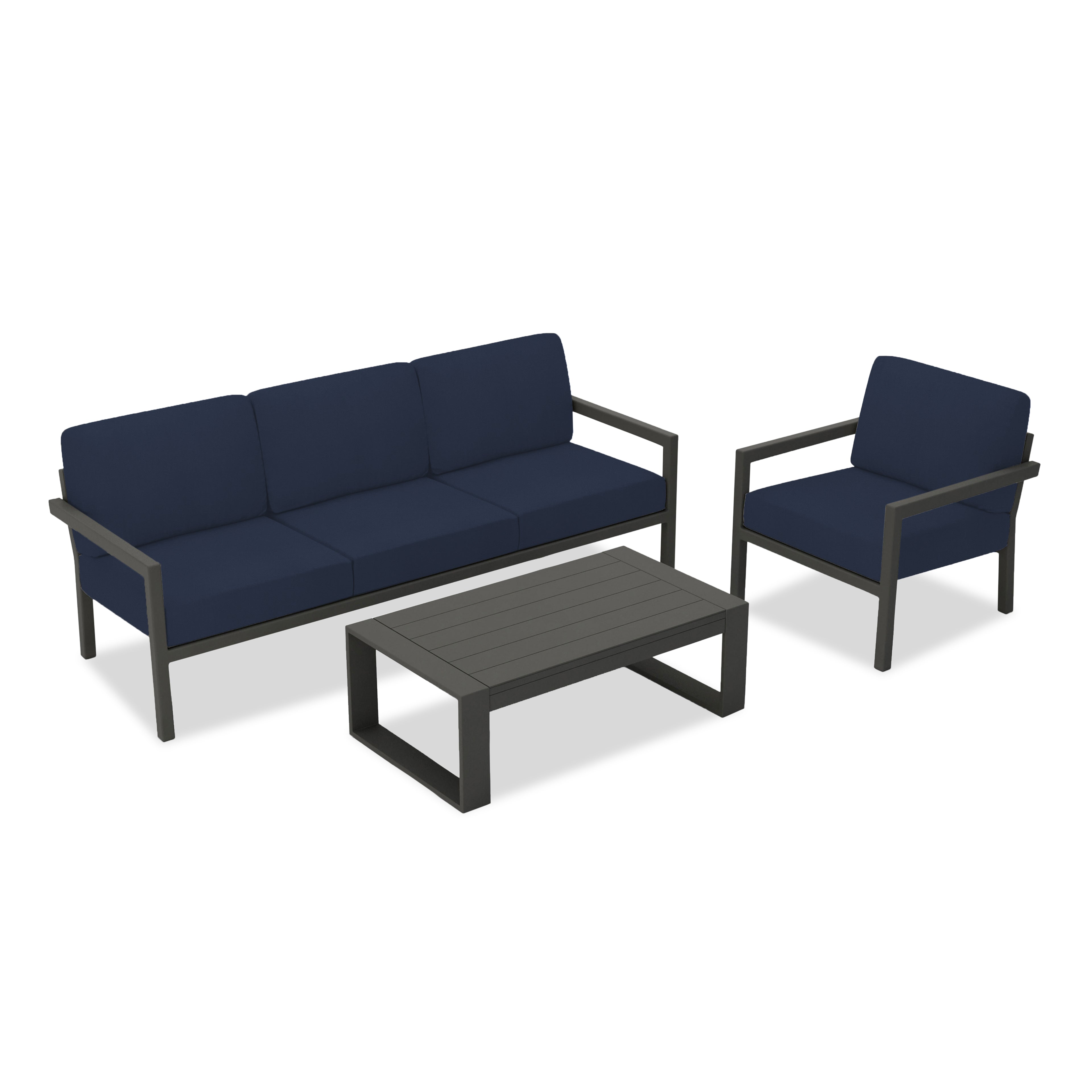 Pacifica 3 Piece Sofa Set#Finish_Slate#Fabric_Spectrum Indigo