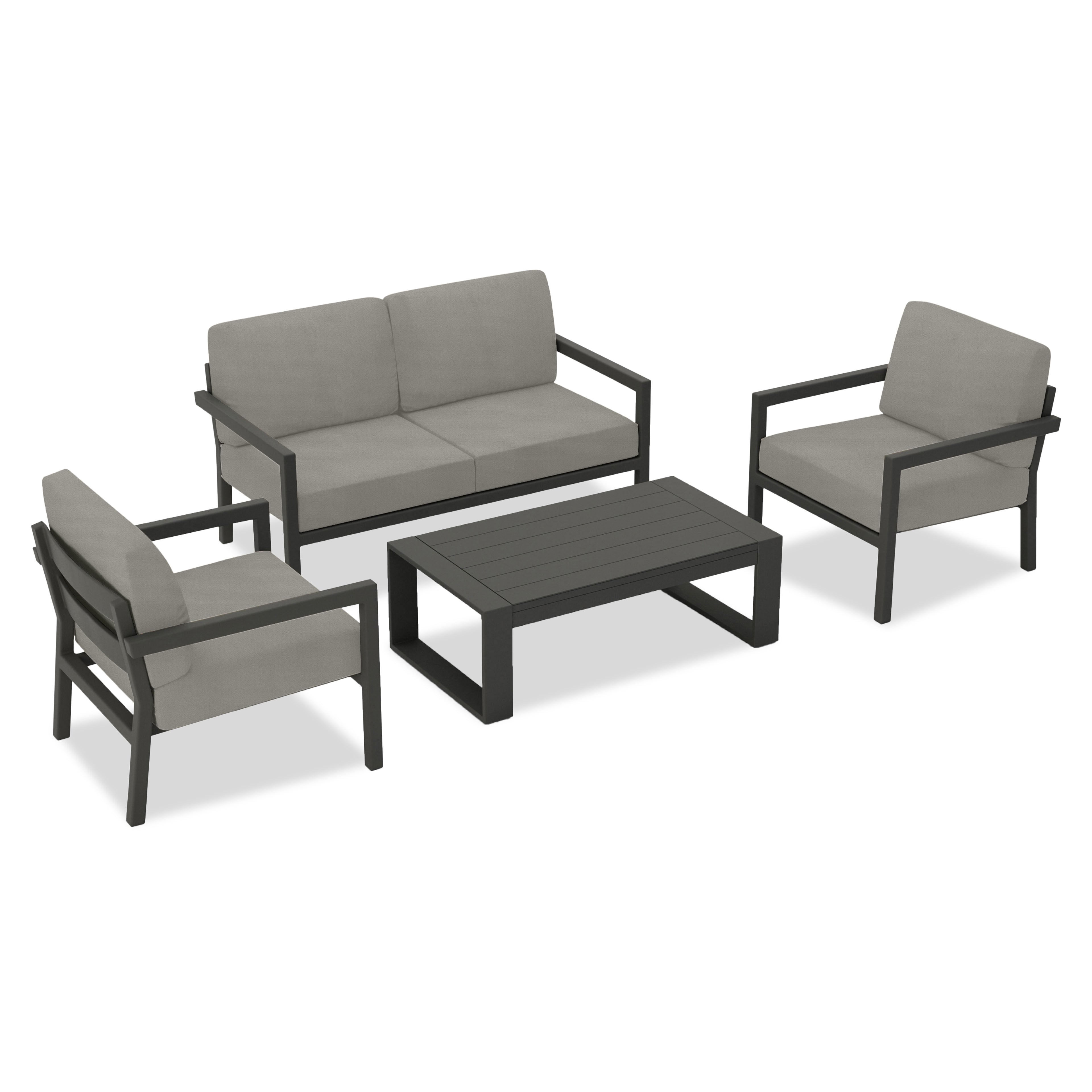 Pacifica 4 Piece Sofa Set#Finish_Slate#Fabric_Canvas Charcoal