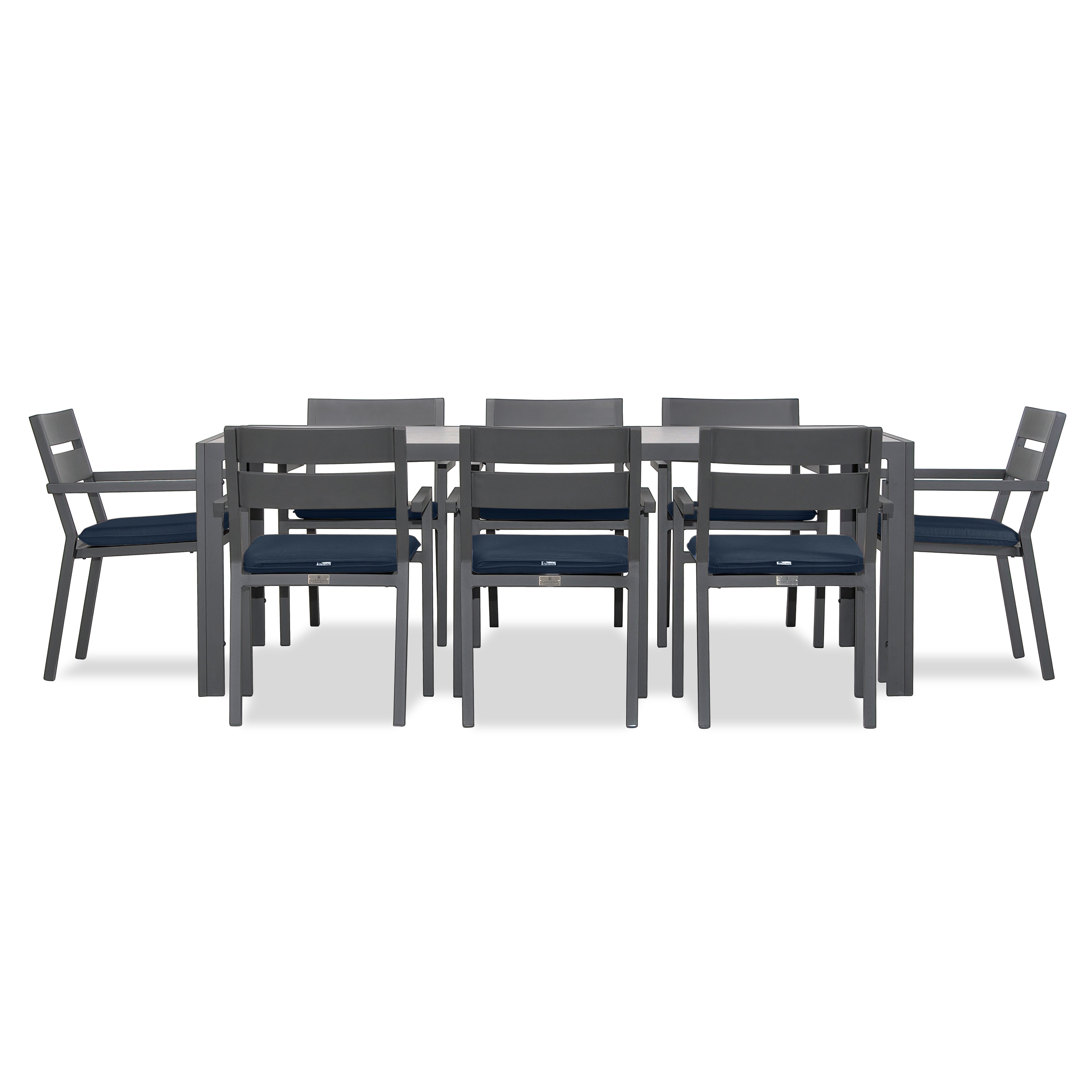 Pacifica 9 Piece Rectangular Dining Set#Finish_Slate#Fabric_Spectrum Indigo