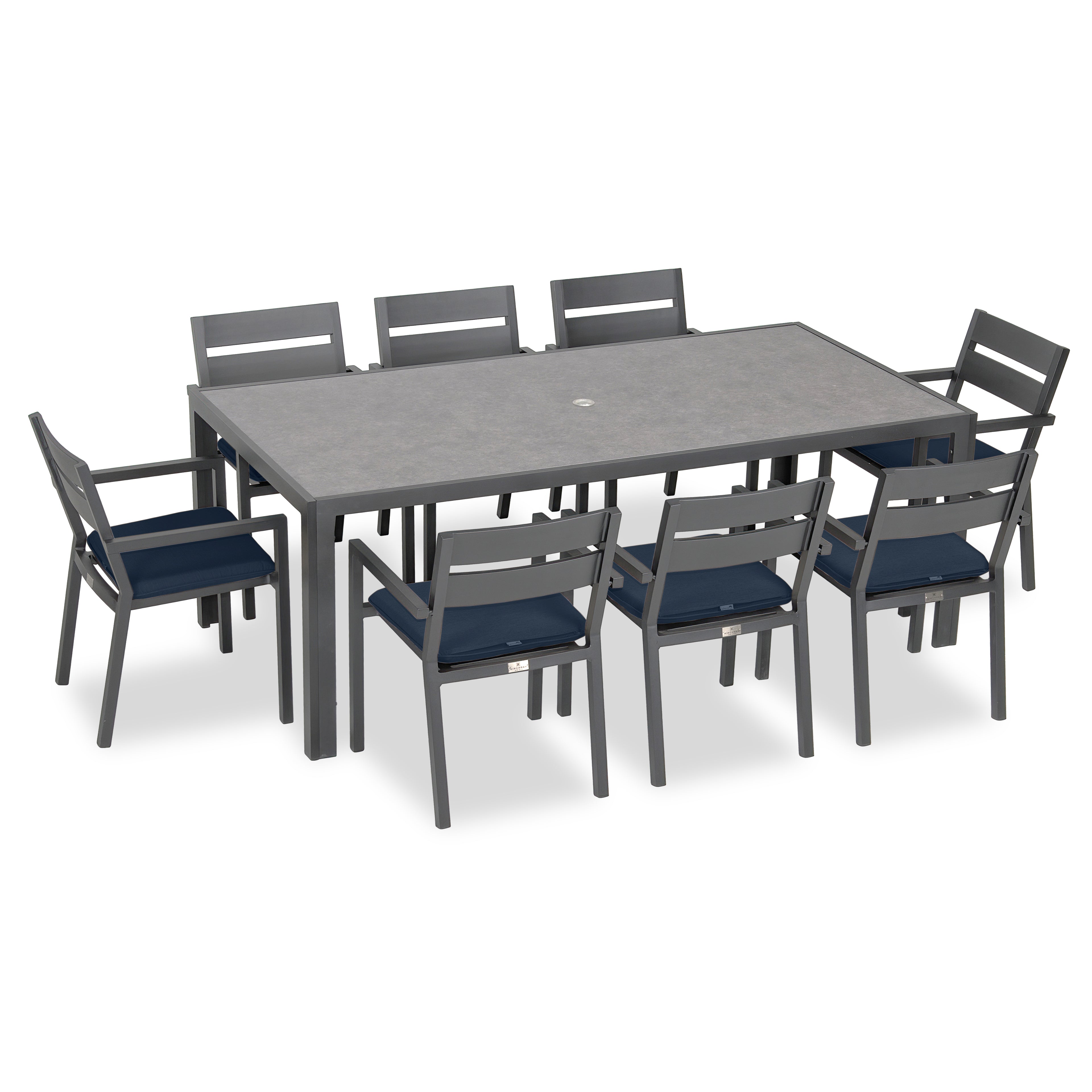 Pacifica 9 Piece Rectangular Dining Set#Finish_Slate#Fabric_Spectrum Indigo
