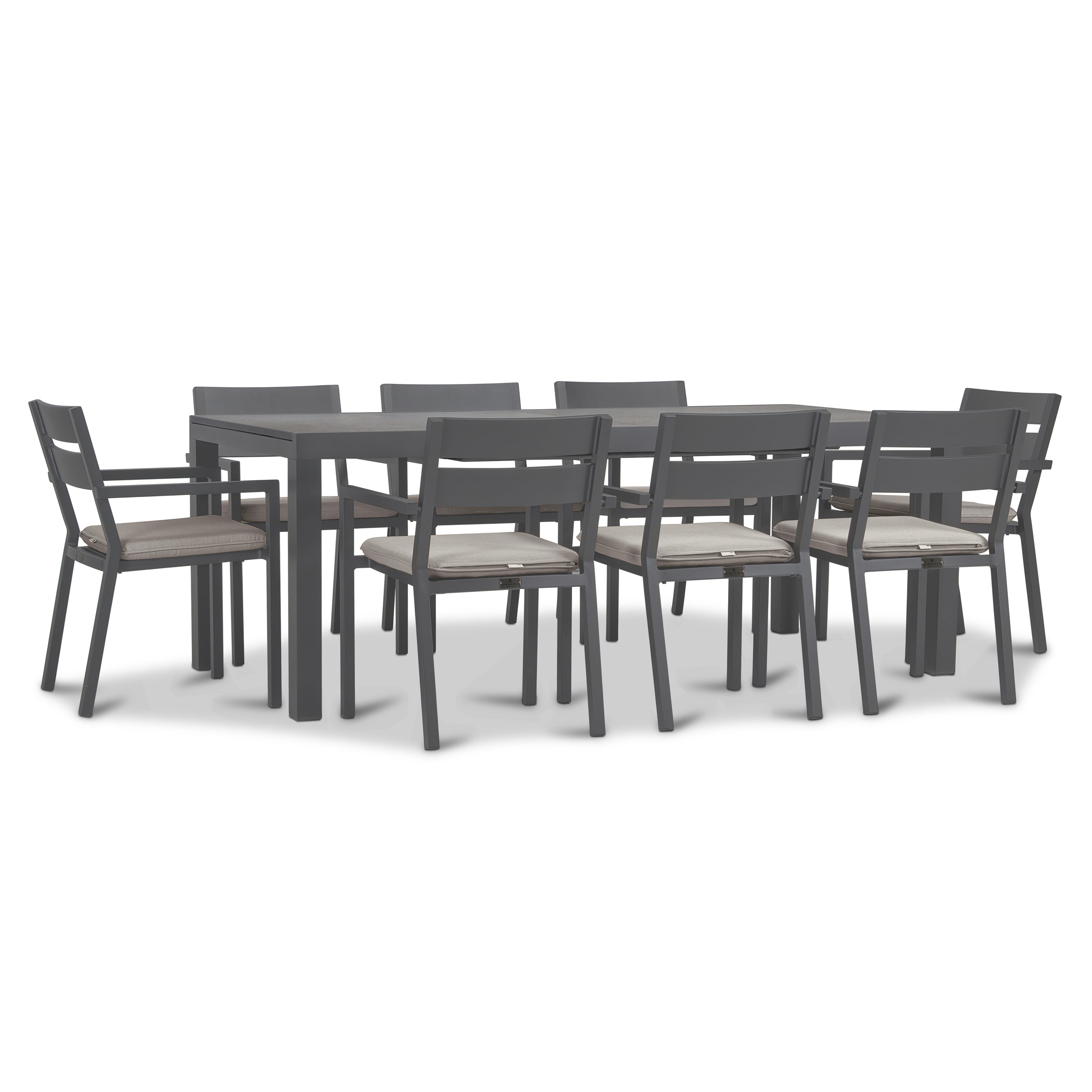 Pacifica 9 Piece Extendable Dining Set#Finish_Slate#Fabric_Cast Silver