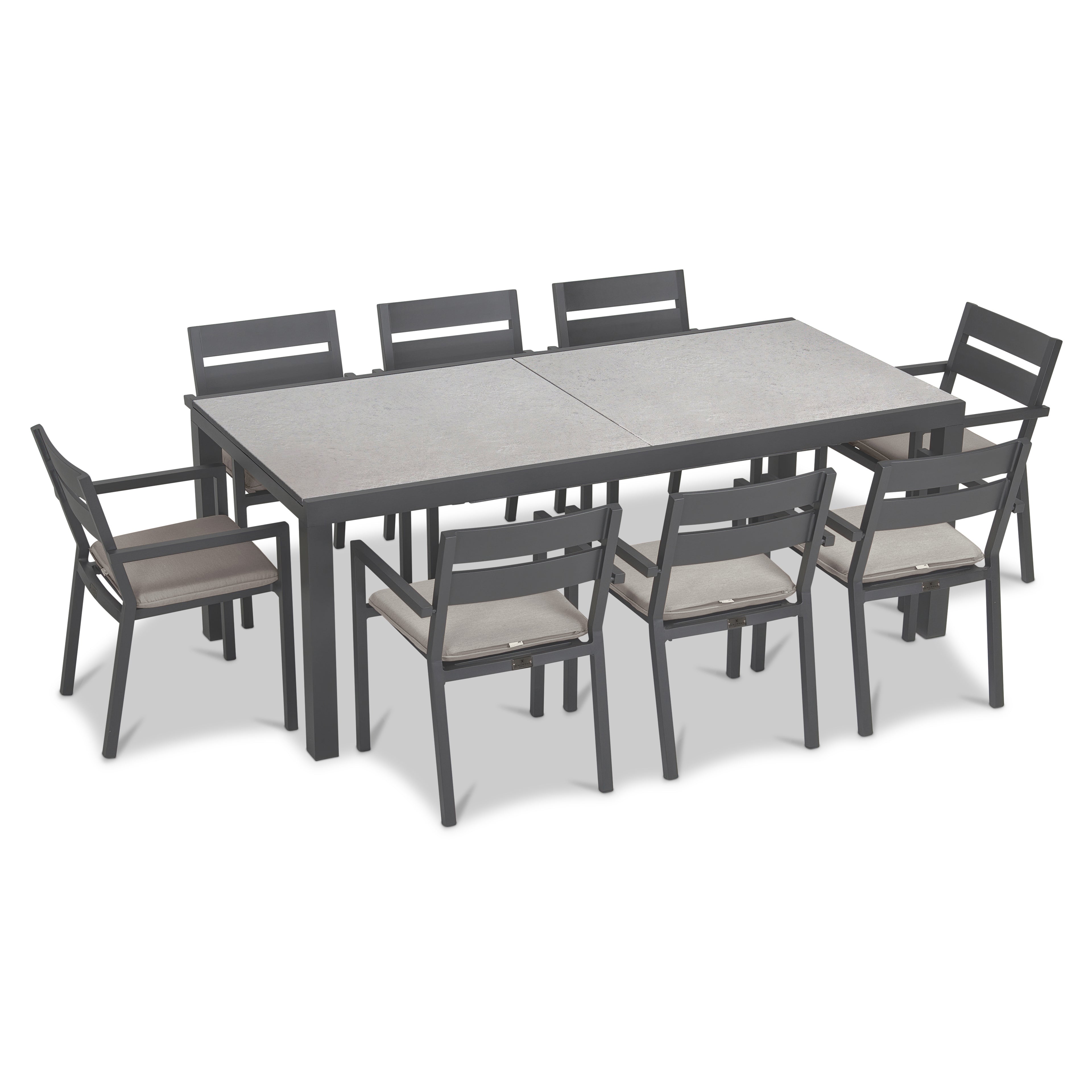 Pacifica 9 Piece Extendable Dining Set#Finish_Slate#Fabric_Cast Silver