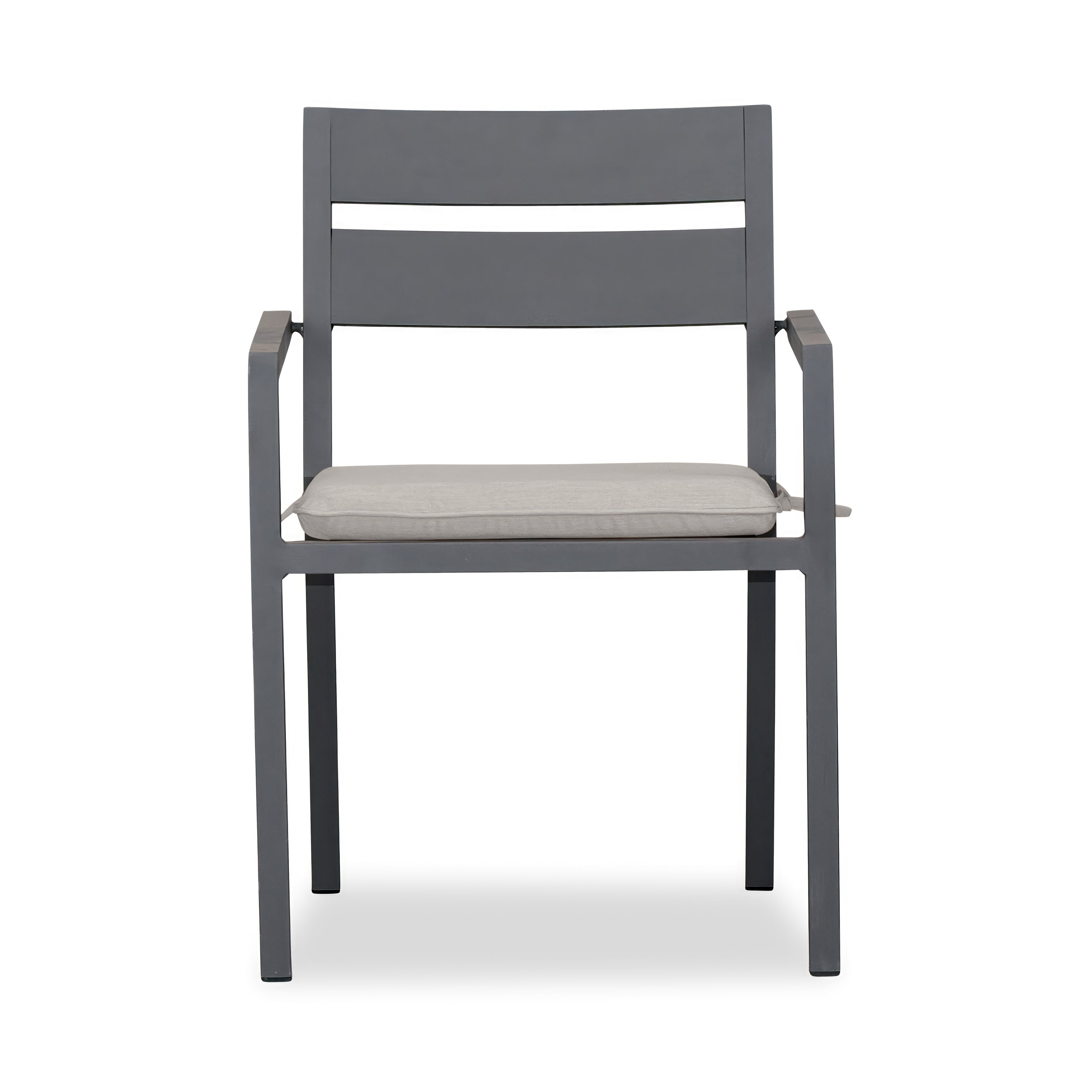 Pacifica Aluminum Dining Arm Chair#Finish_Slate#Fabric_Cast Silver