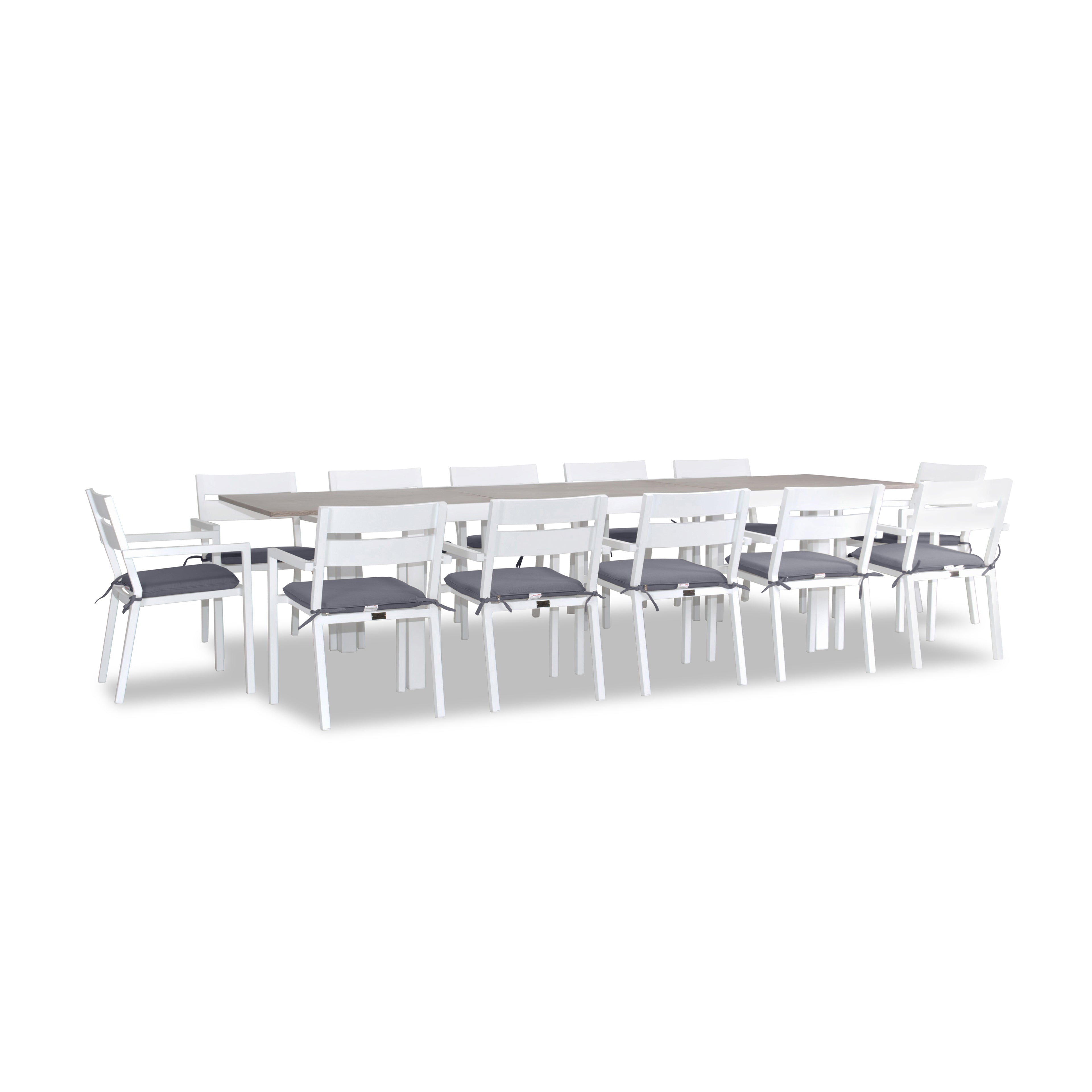 Pacifica 13 Piece Aluminum Extendable Dining Set#Finish_White#Fabric_Canvas Charcoal
