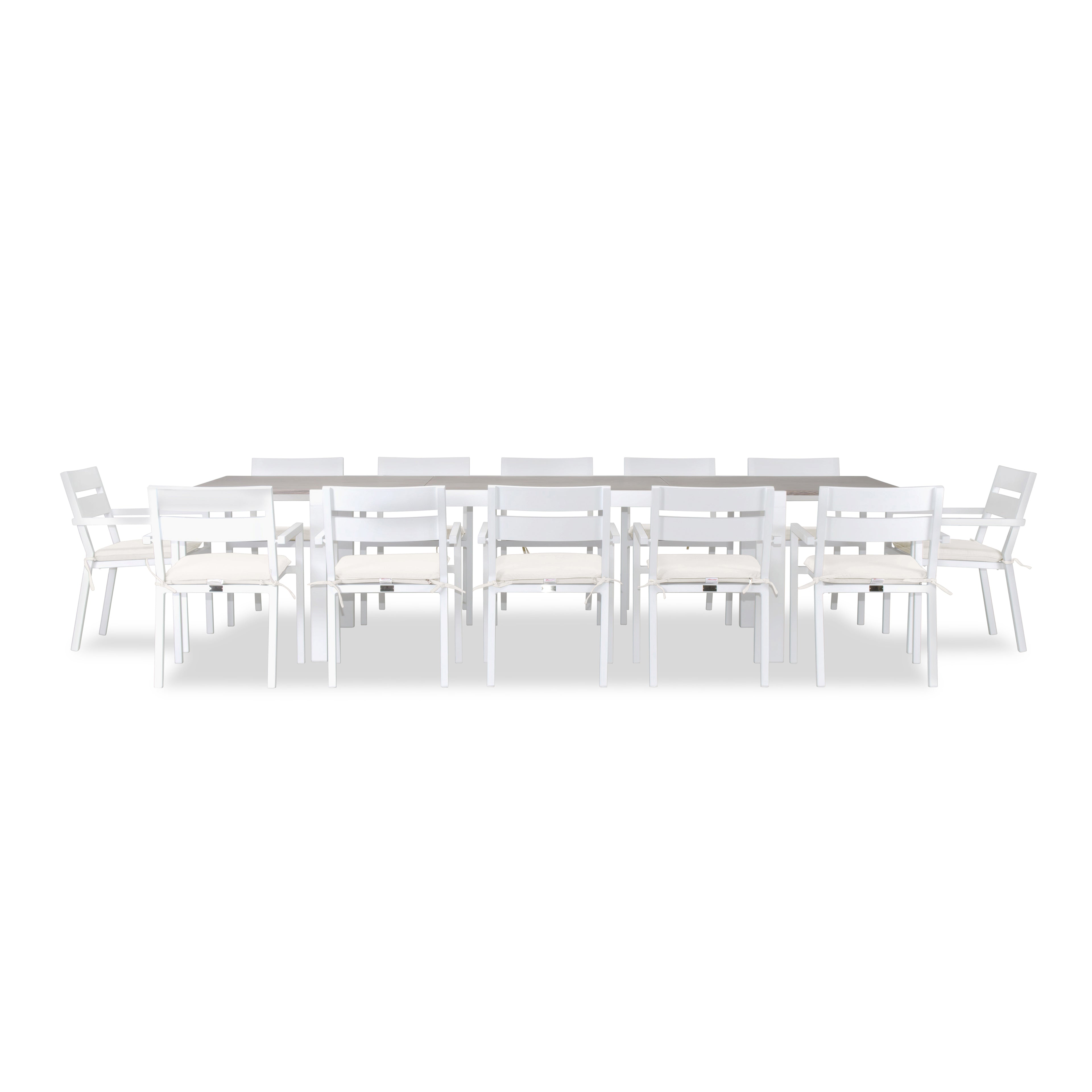 Pacifica 13 Piece Aluminum Extendable Dining Set#Finish_White#Fabric_Canvas Natural