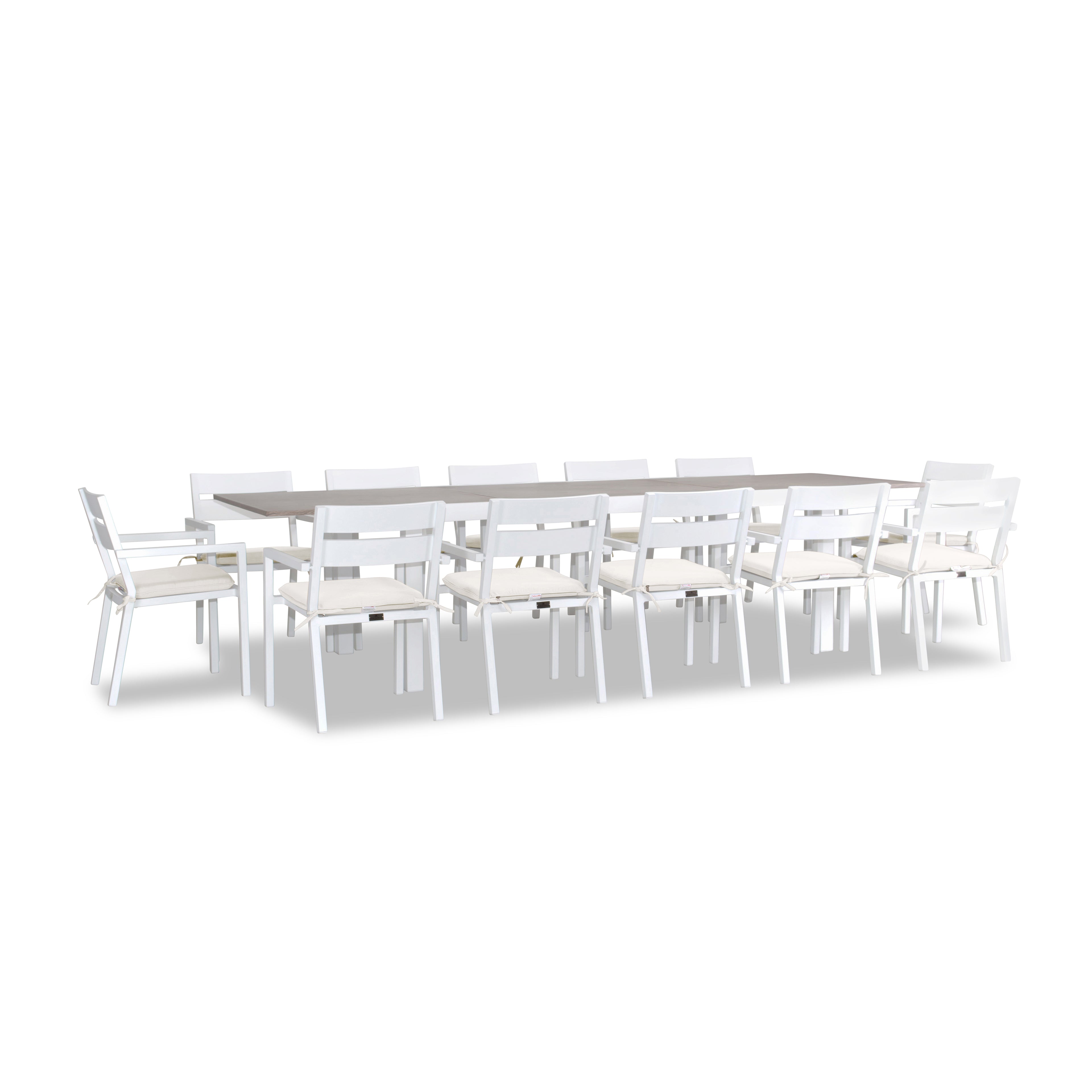 Pacifica 13 Piece Aluminum Extendable Dining Set#Finish_White#Fabric_Canvas Natural