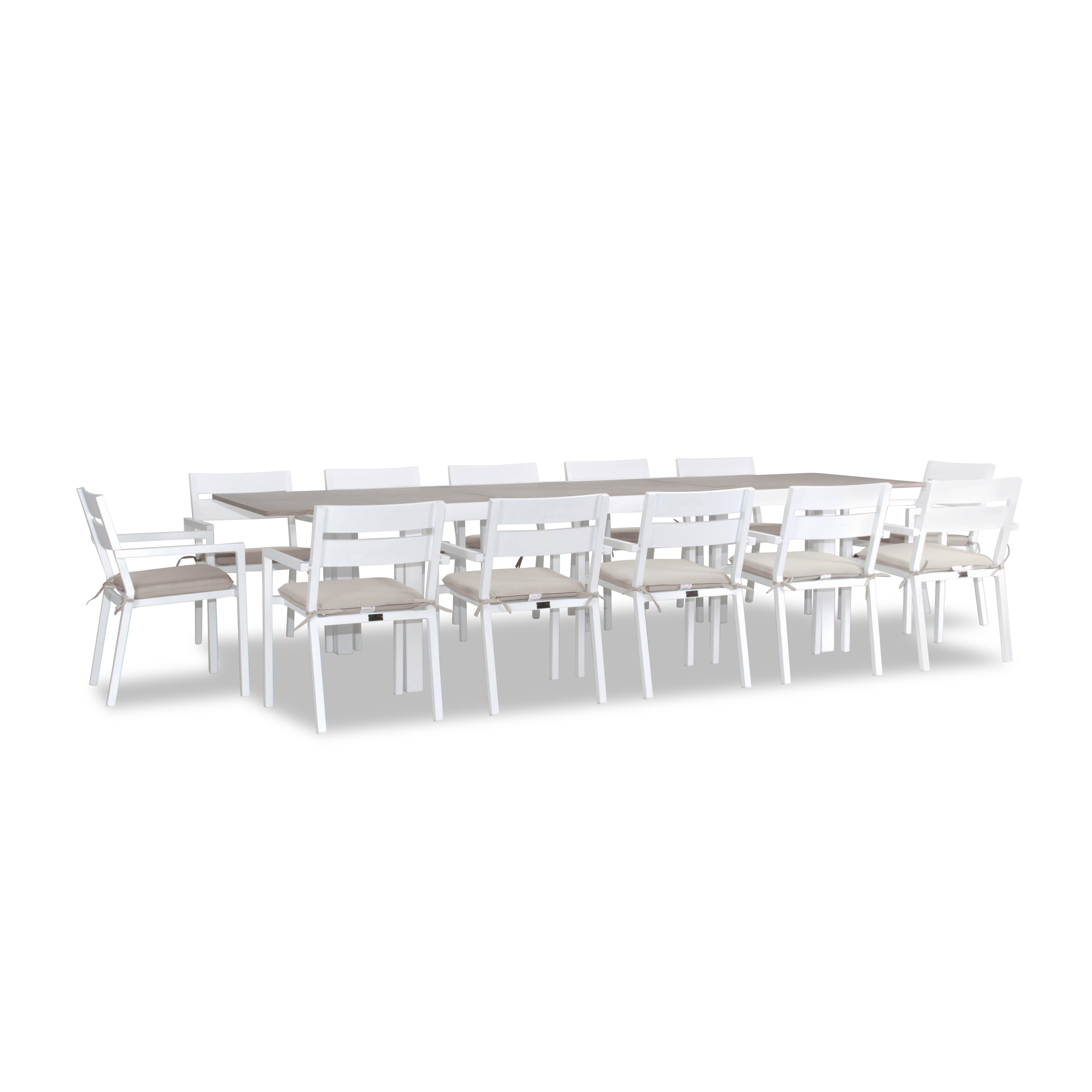 Pacifica 13 Piece Aluminum Extendable Dining Set#Finish_White#Fabric_Cast Silver