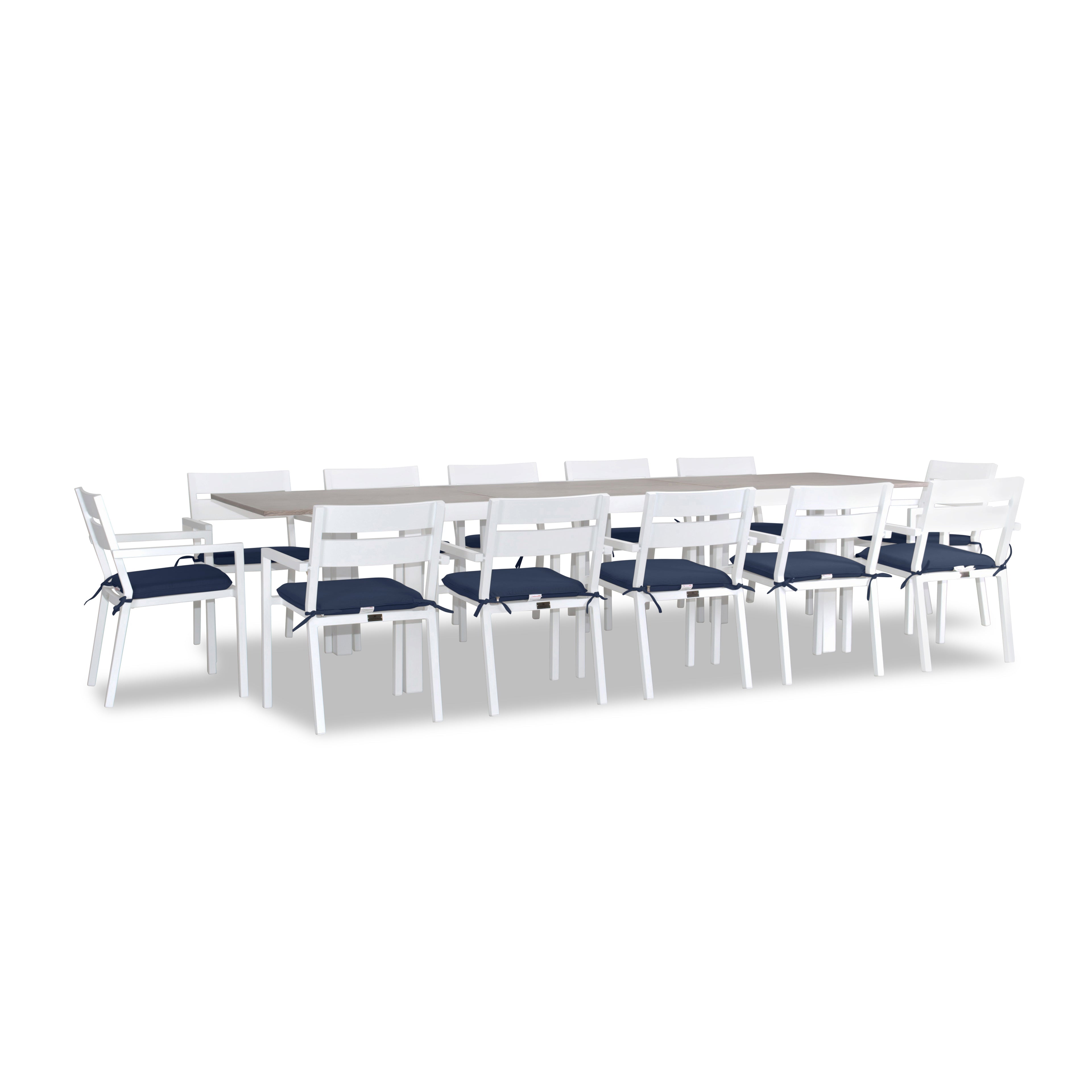 Pacifica 13 Piece Aluminum Extendable Dining Set#Finish_White#Fabric_Spectrum Indigo