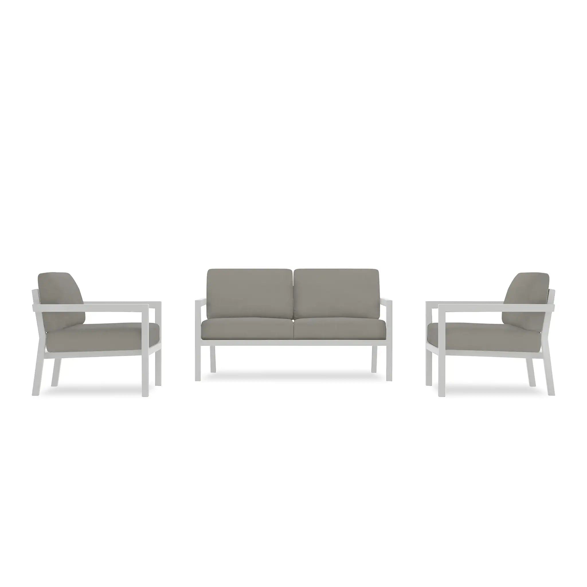 Pacifica 3 Piece Aluminum Loveseat #Finish_White#Fabric_Canvas Charcoal