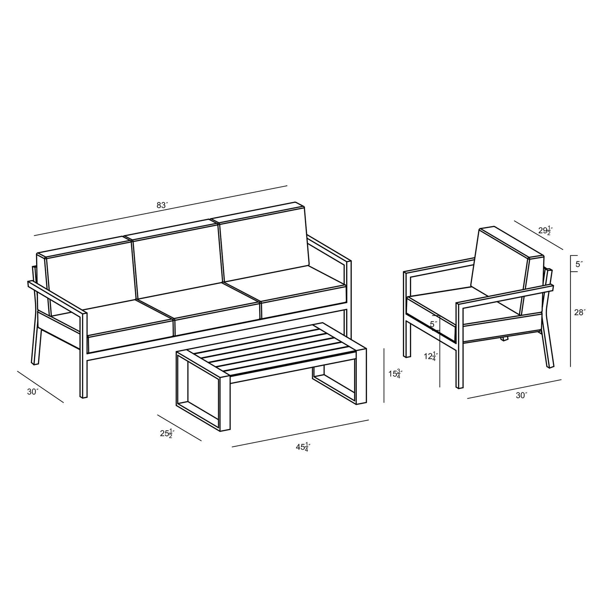 Harmonia Living Pacifica 3 Piece Aluminum Sofa Set - White 49