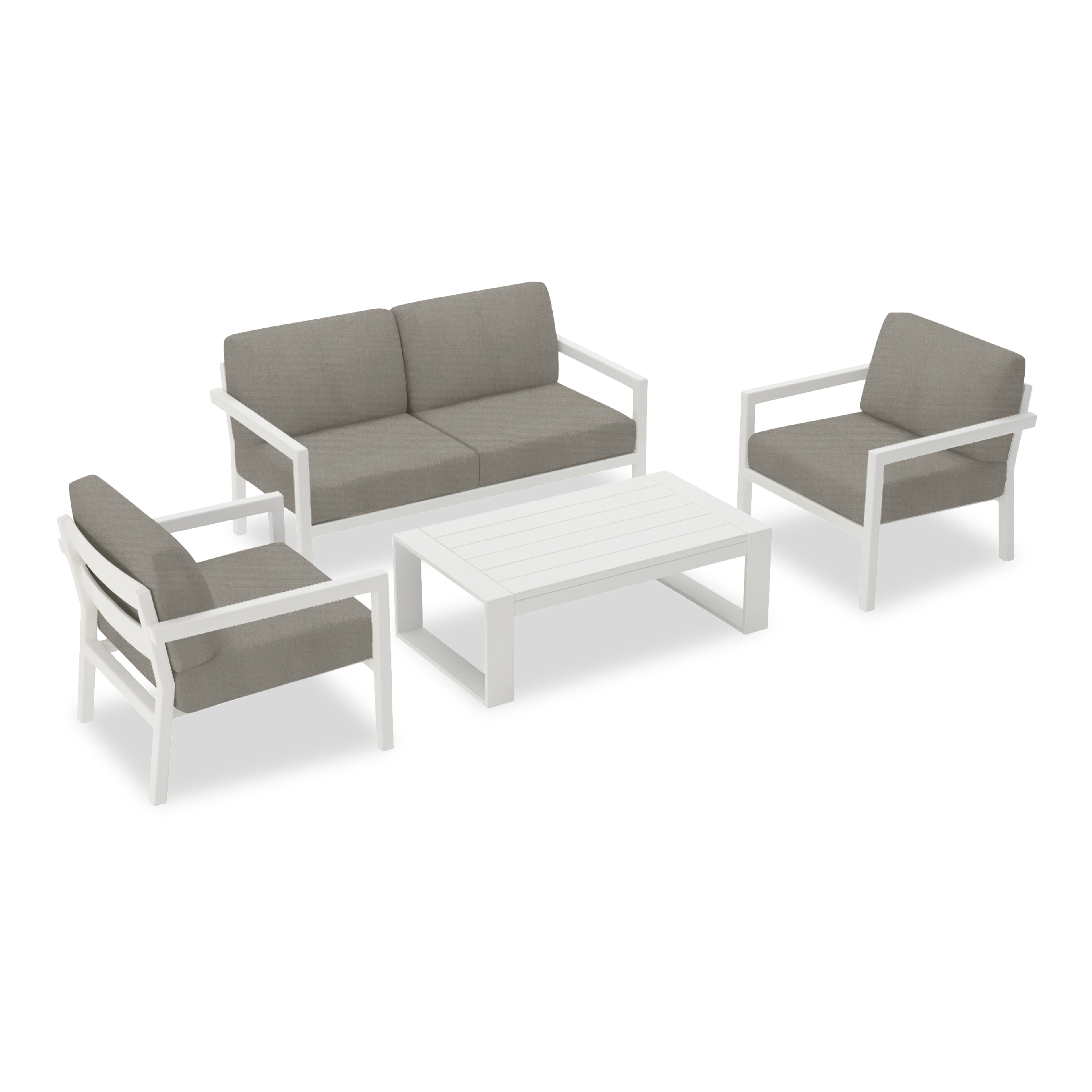 Pacifica 4 Piece Sofa Set#Finish_White#Fabric_Canvas Charcoal