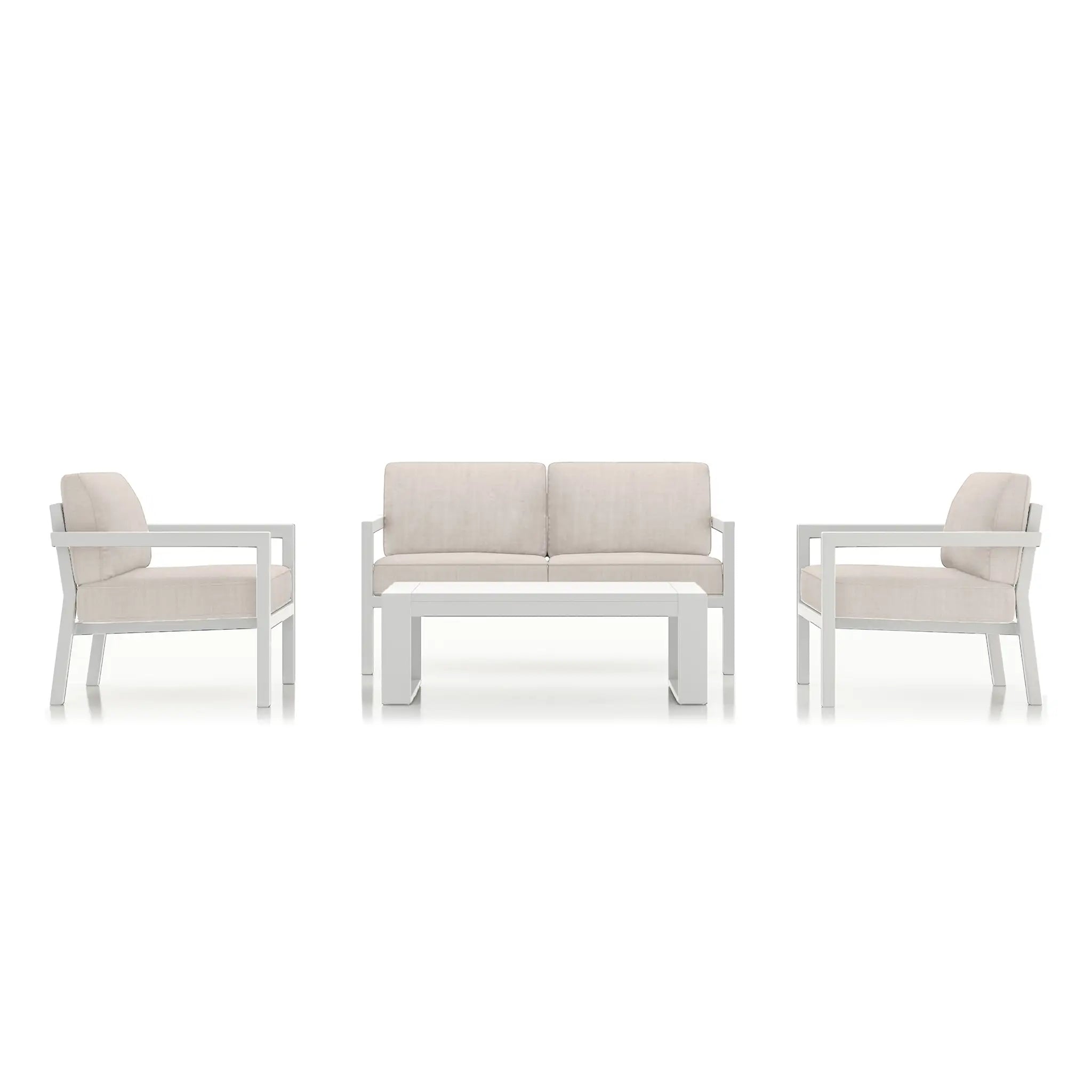 Pacifica 4 Piece Sofa Set#Finish_White#Fabric_Cast Silver