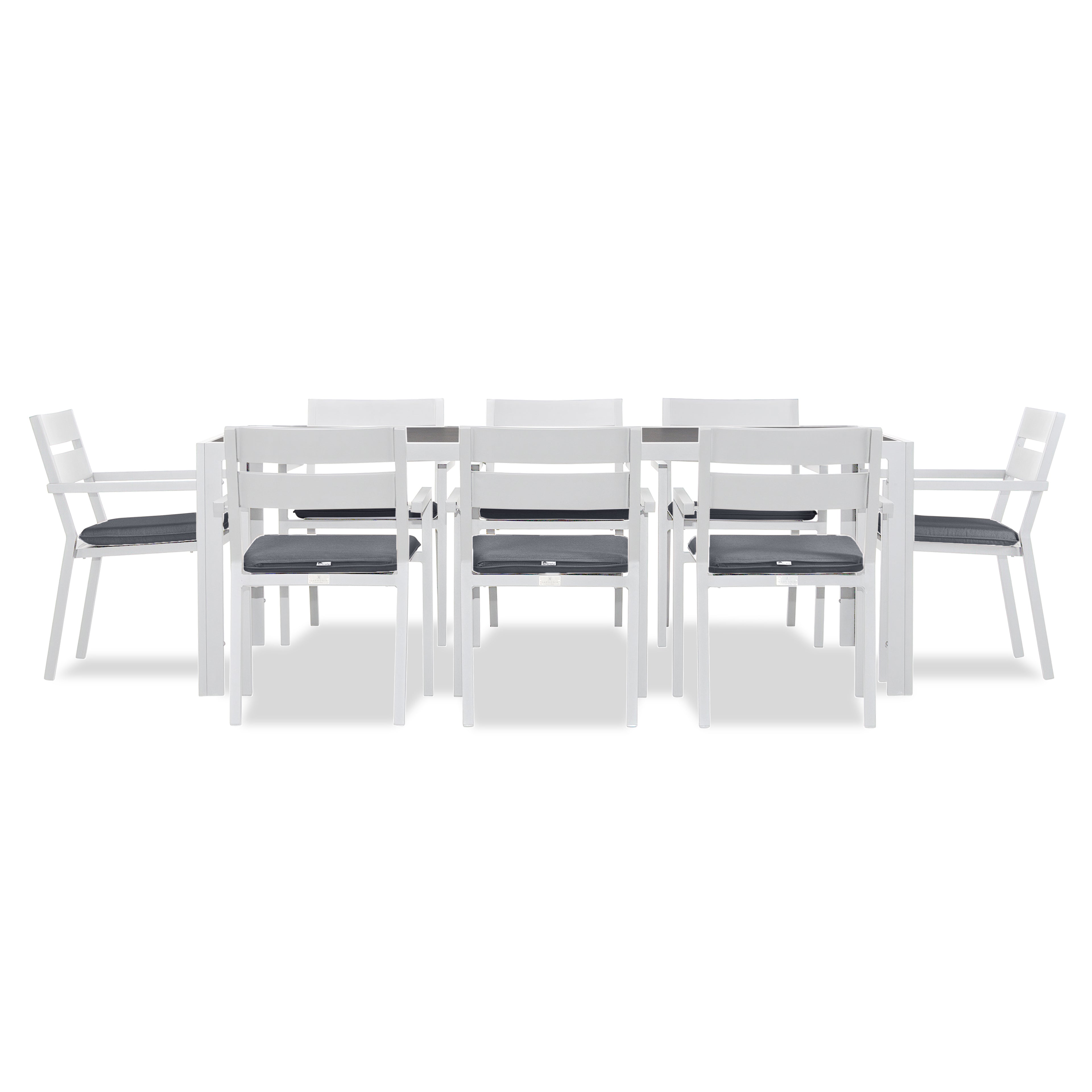 Pacifica 9 Piece Rectangular Dining Set#Finish_White#Fabric_Canvas Charcoal