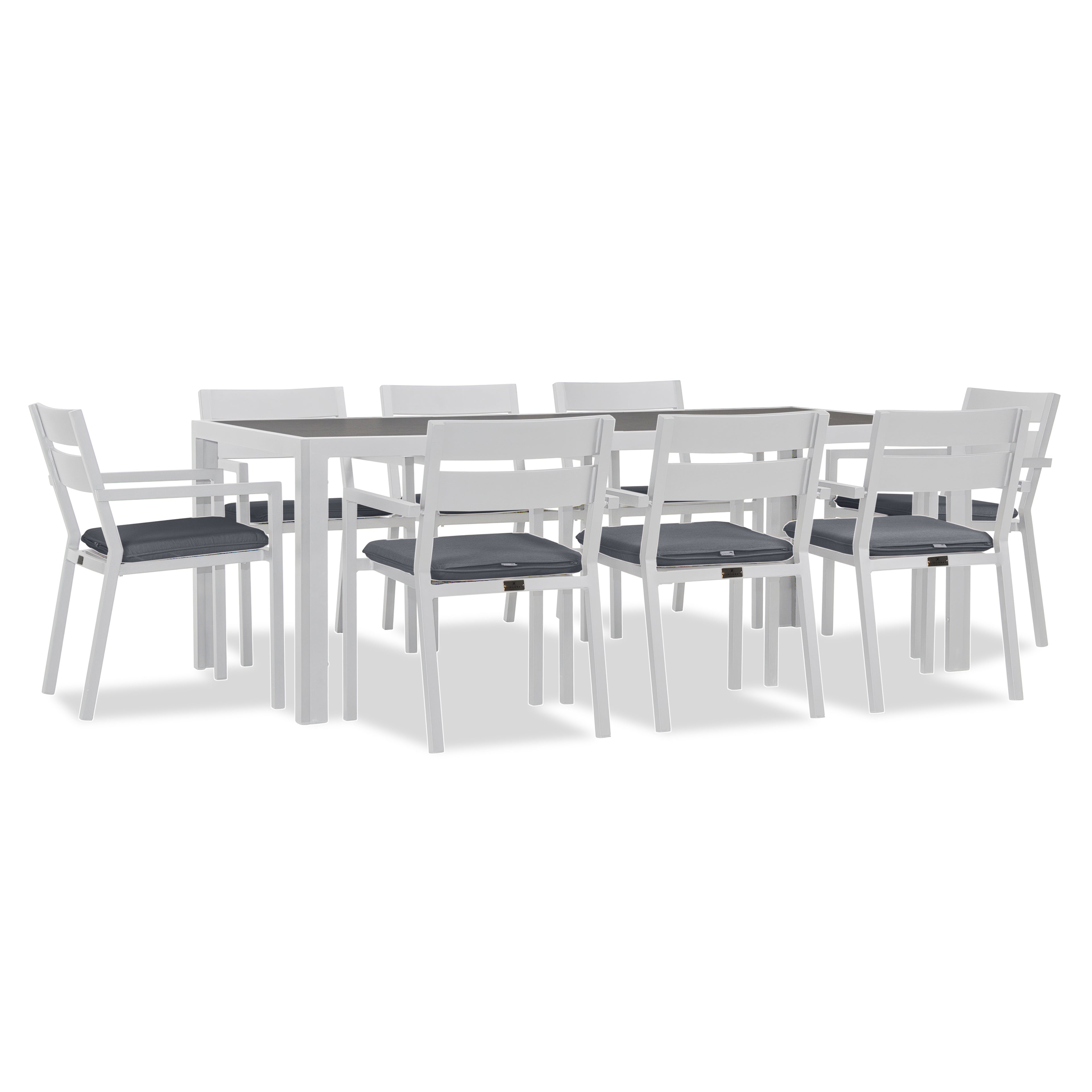 Pacifica 9 Piece Rectangular Dining Set#Finish_White#Fabric_Canvas Charcoal