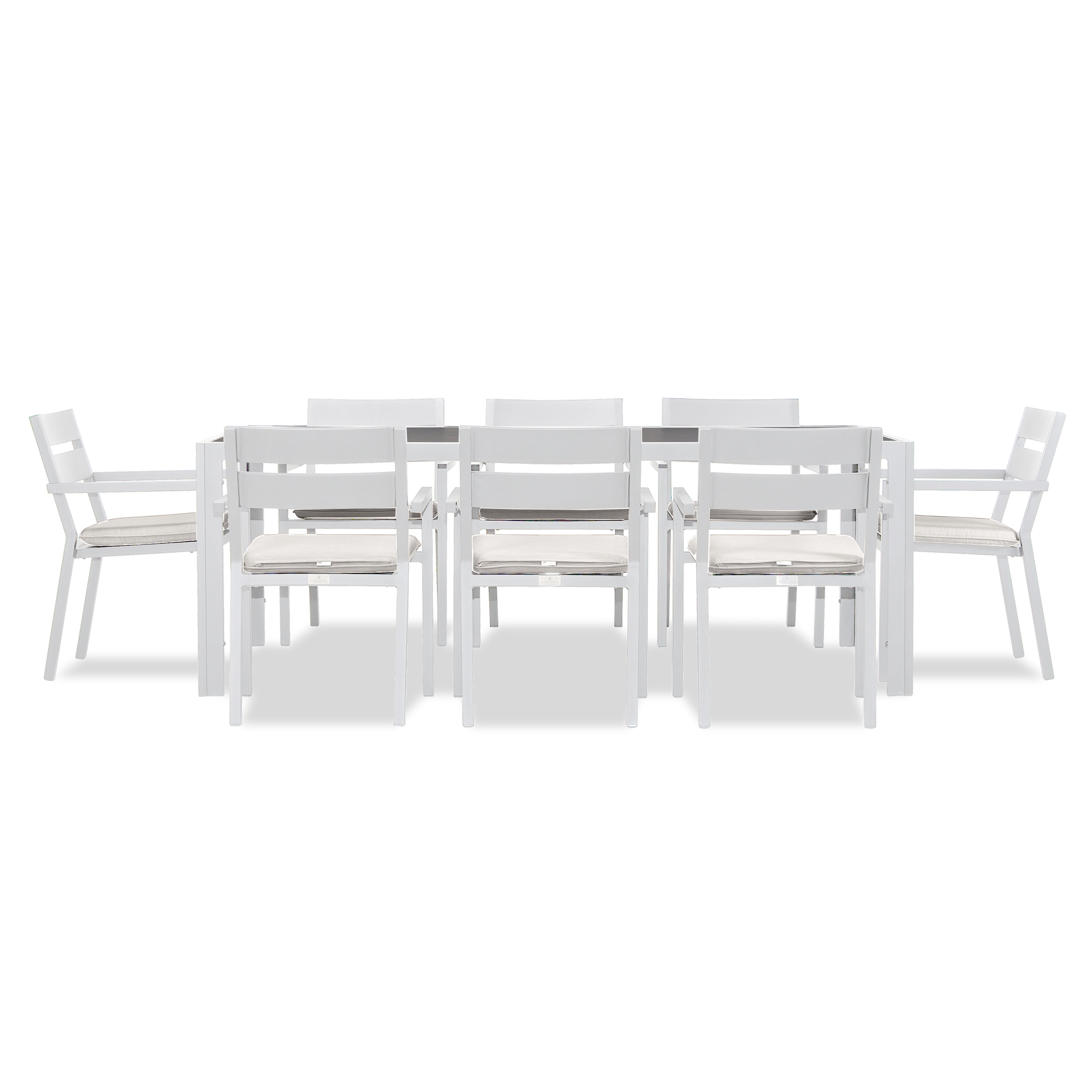 Pacifica 9 Piece Rectangular Dining Set#Finish_White#Fabric_Canvas Natural