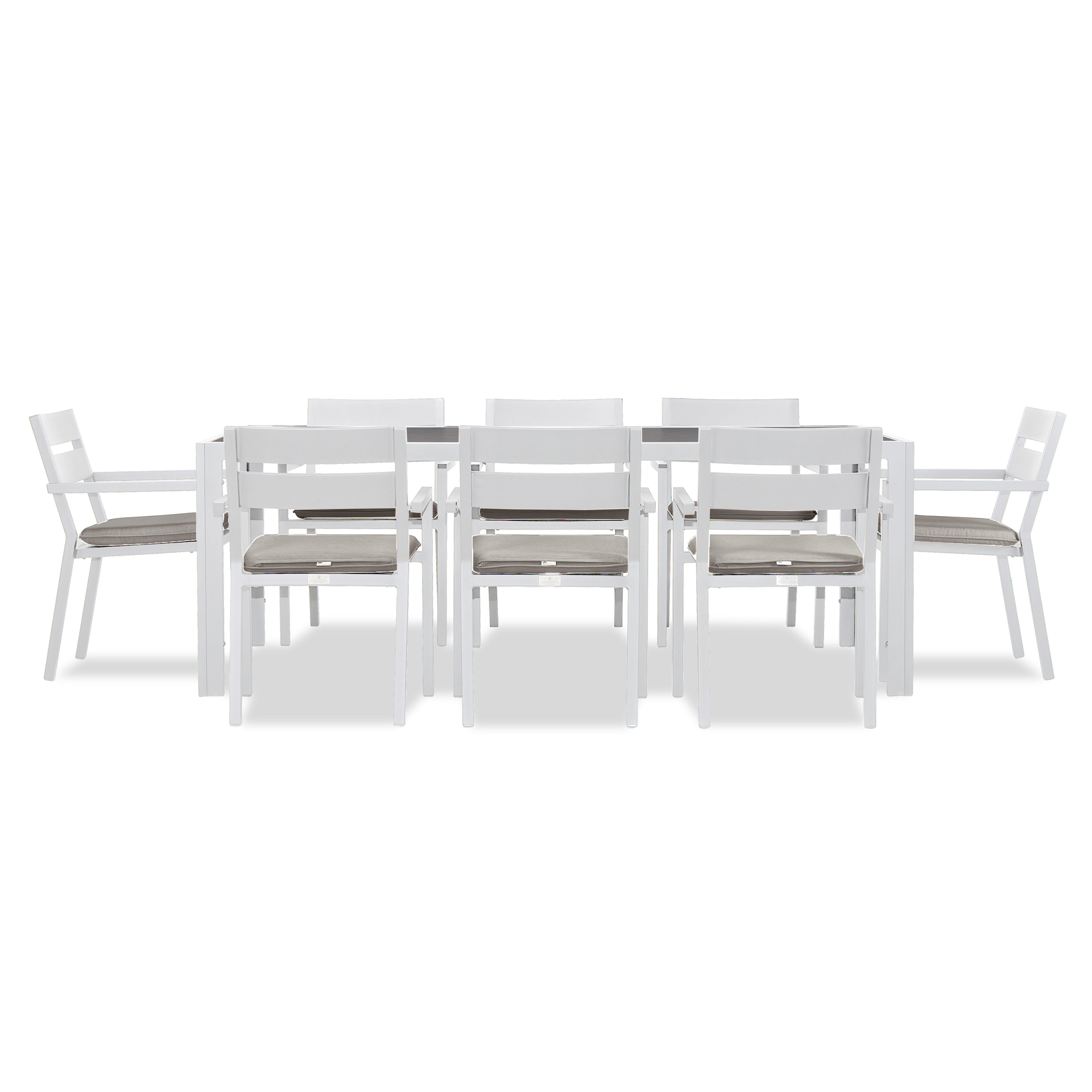 Pacifica 9 Piece Rectangular Dining Set#Finish_White#Fabric_Cast Silver
