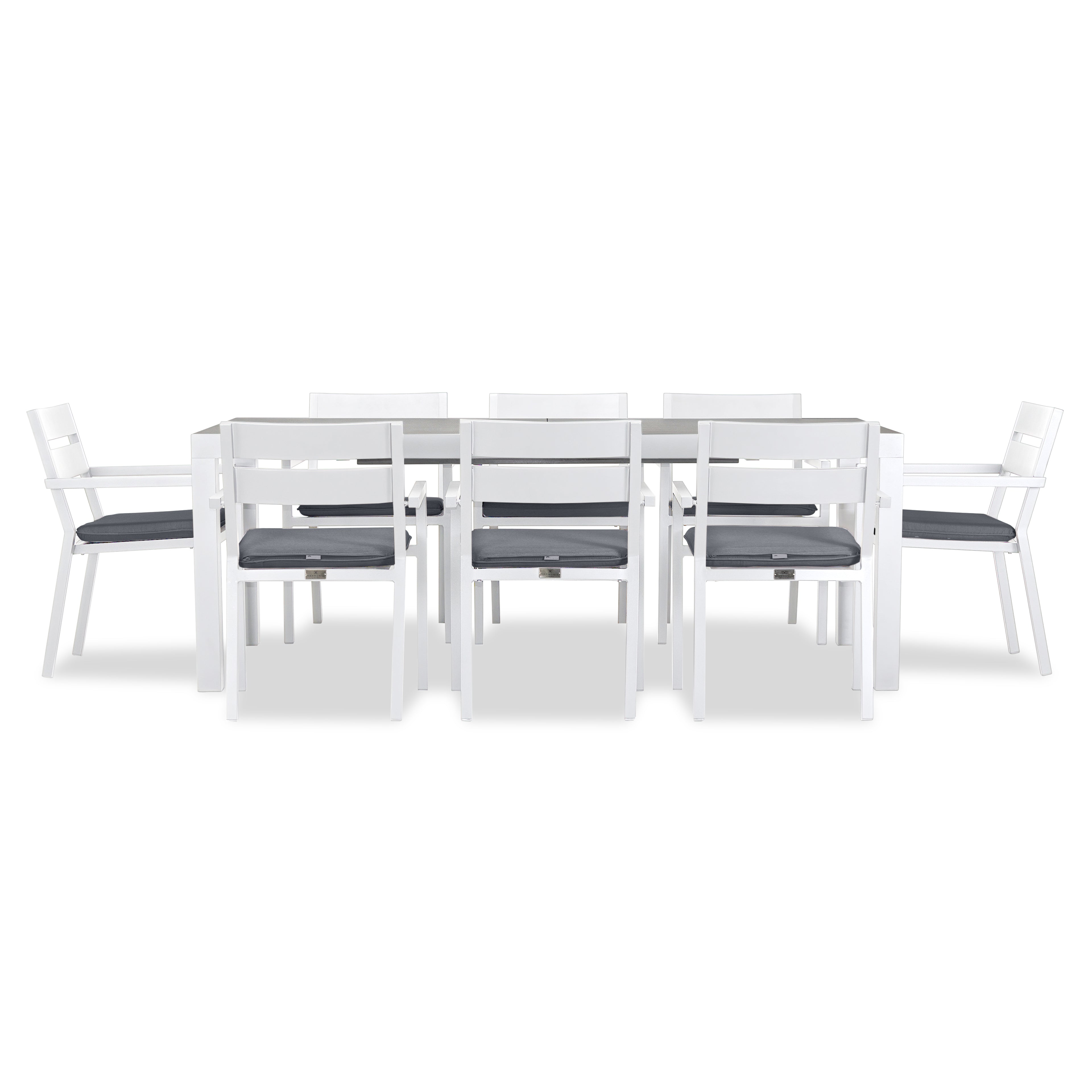 Pacifica 9 Piece Extendable Dining Set#Finish_White#Fabric_Canvas Charcoal