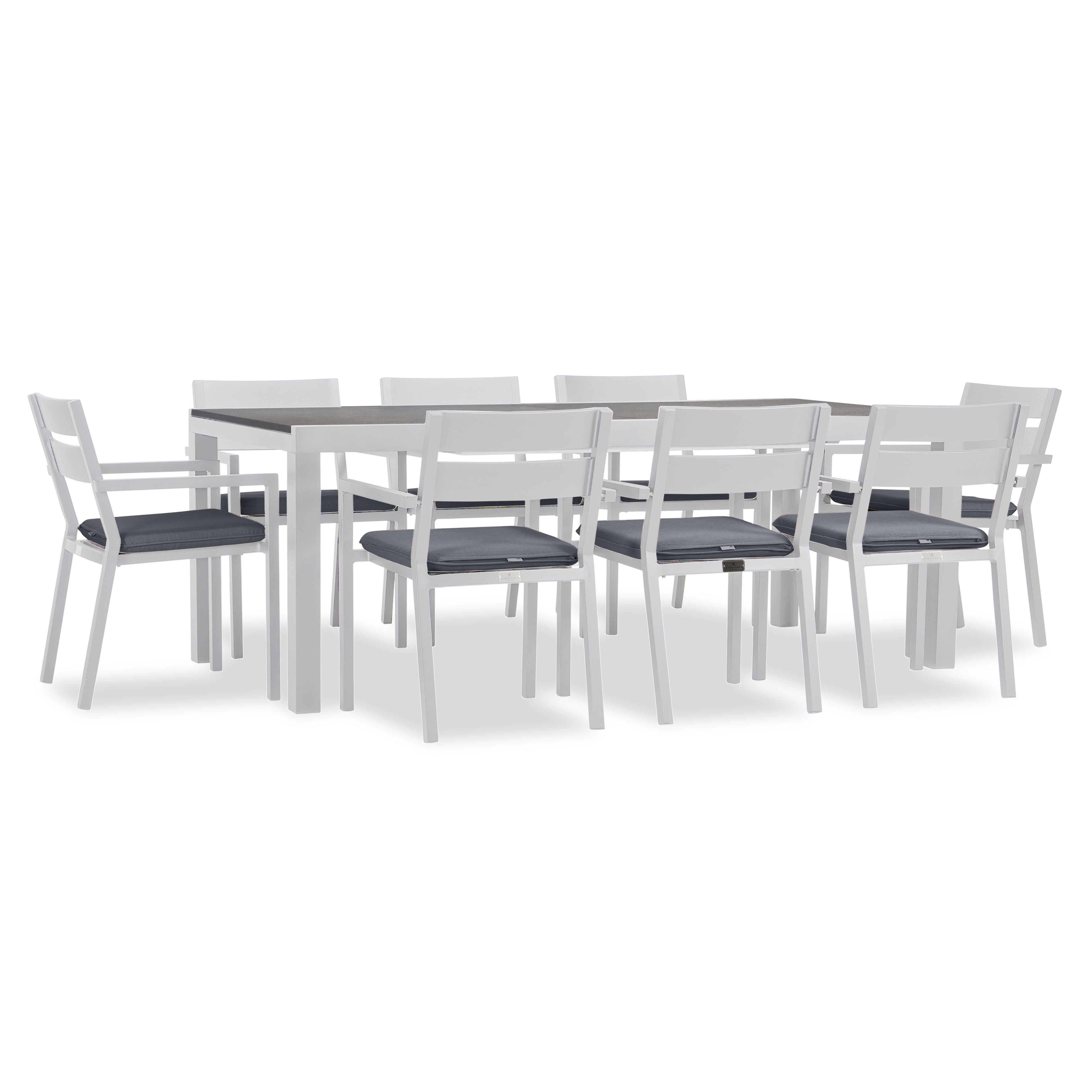 Pacifica 9 Piece Extendable Dining Set#Finish_White#Fabric_Canvas Charcoal