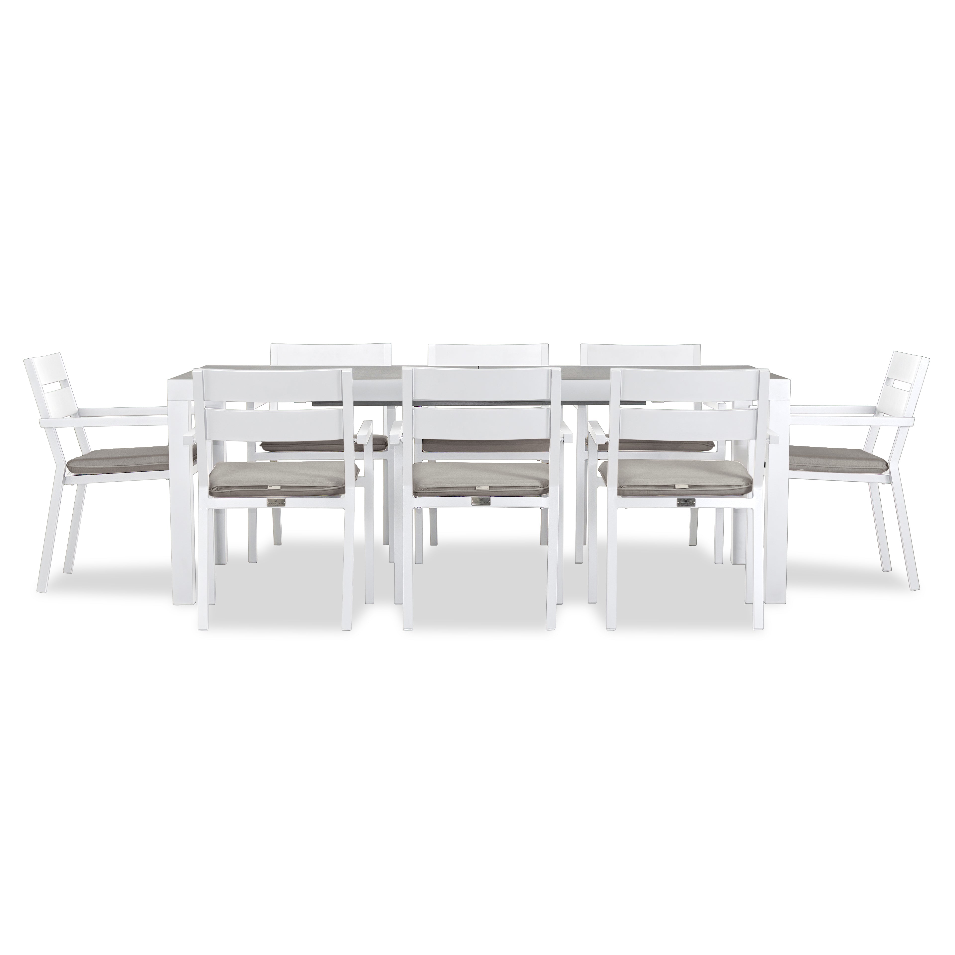 Pacifica 9 Piece Extendable Dining Set#Finish_White#Fabric_Cast Silver