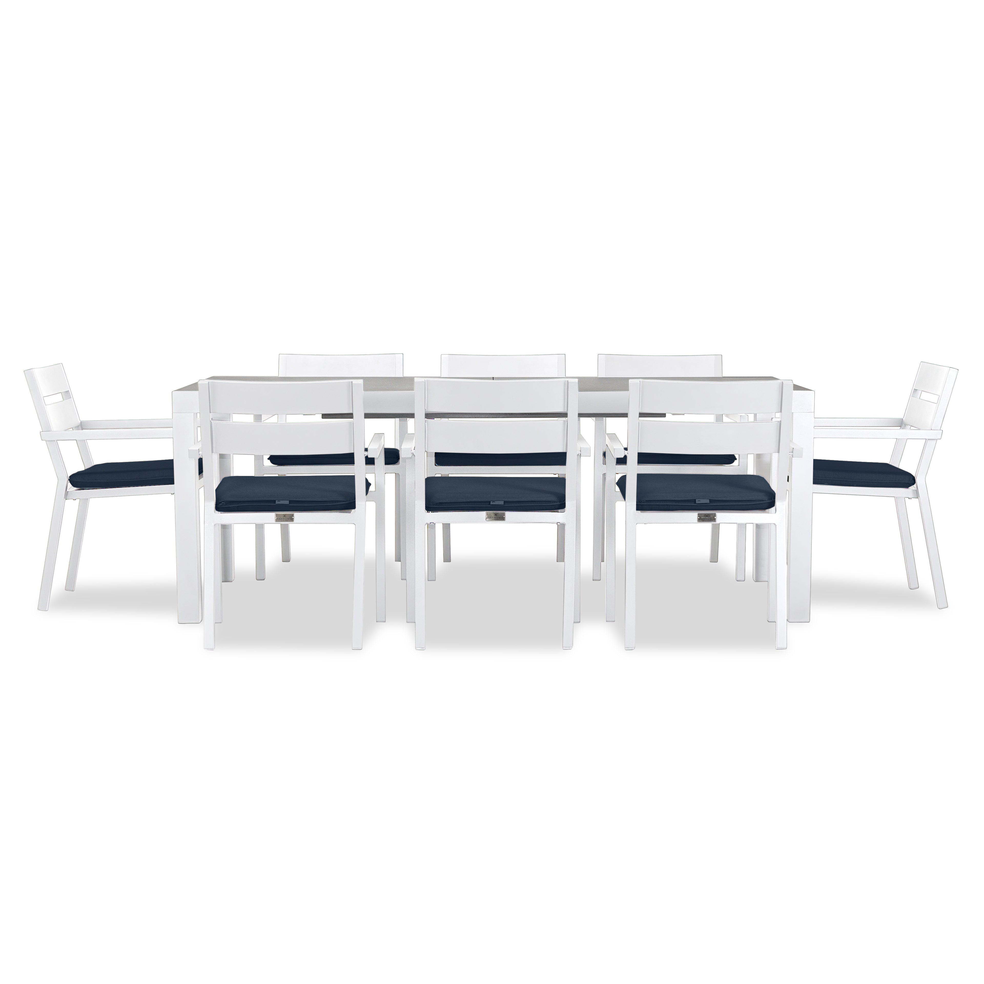 Pacifica 9 Piece Extendable Dining Set#Finish_White#Fabric_Spectrum Indigo