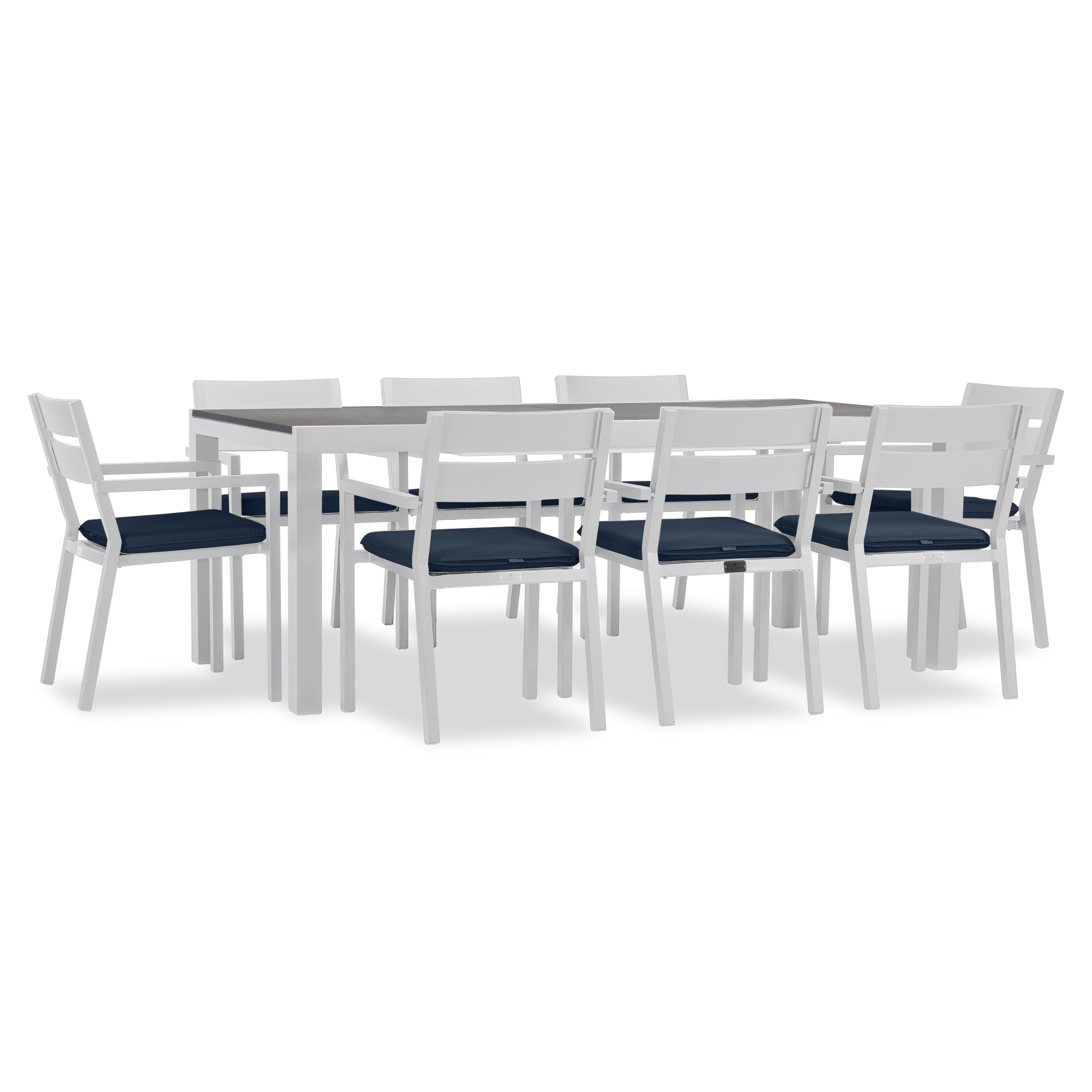 Pacifica 9 Piece Extendable Dining Set#Finish_White#Fabric_Spectrum Indigo