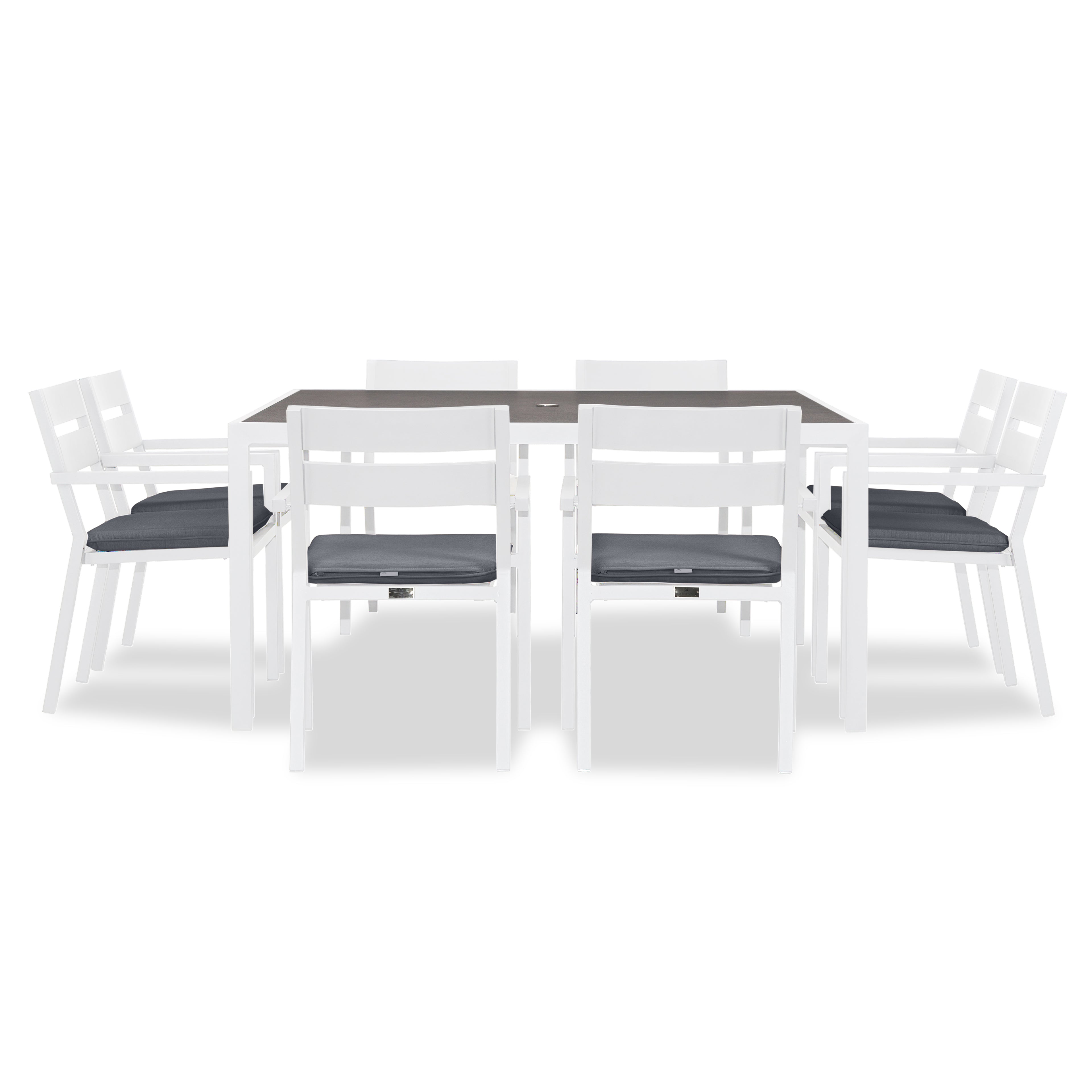 Pacifica 9 Piece Square Dining Set#Finish_White#Fabric_Canvas Charcoal