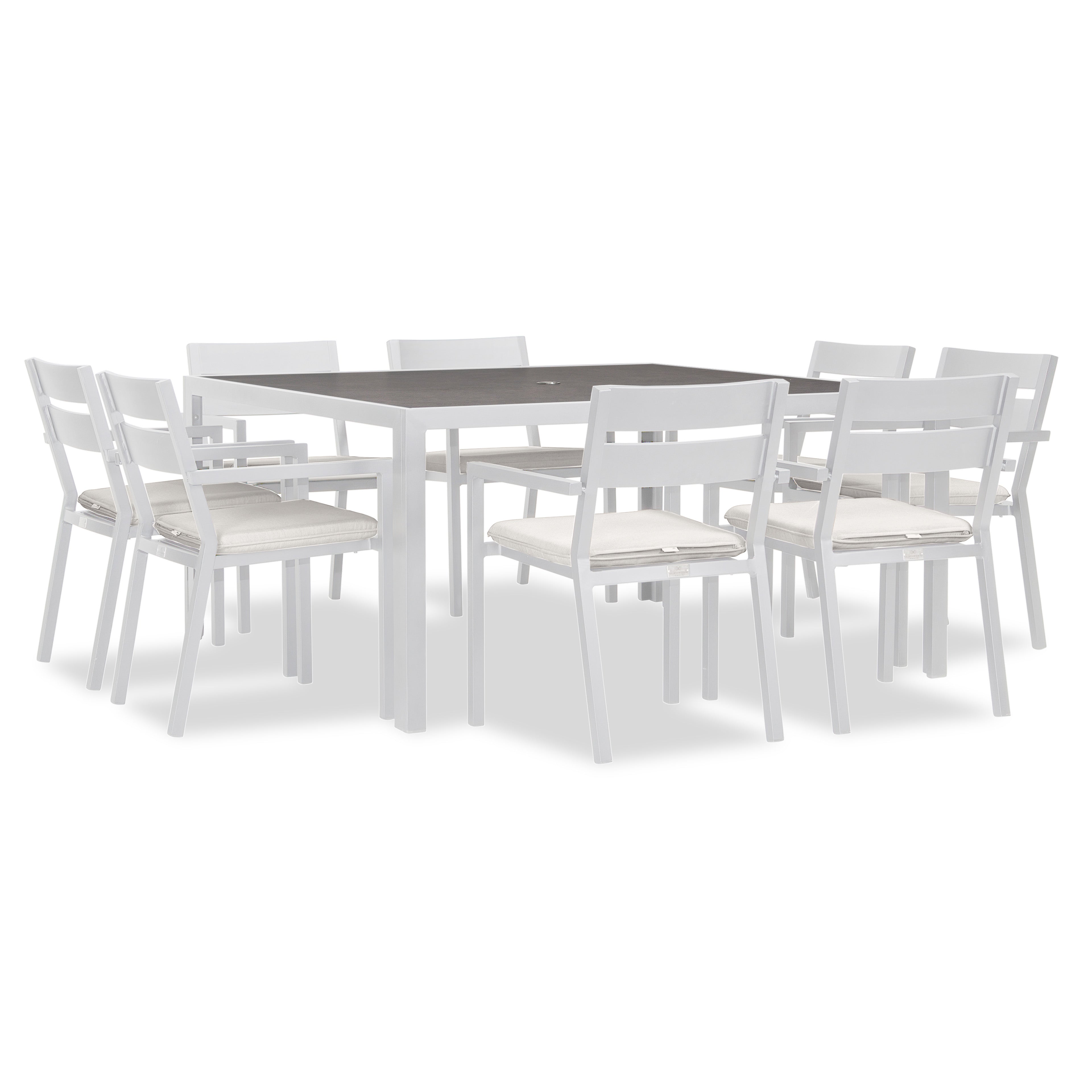 Pacifica 9 Piece Square Dining Set#Finish_White#Fabric_Canvas Natural
