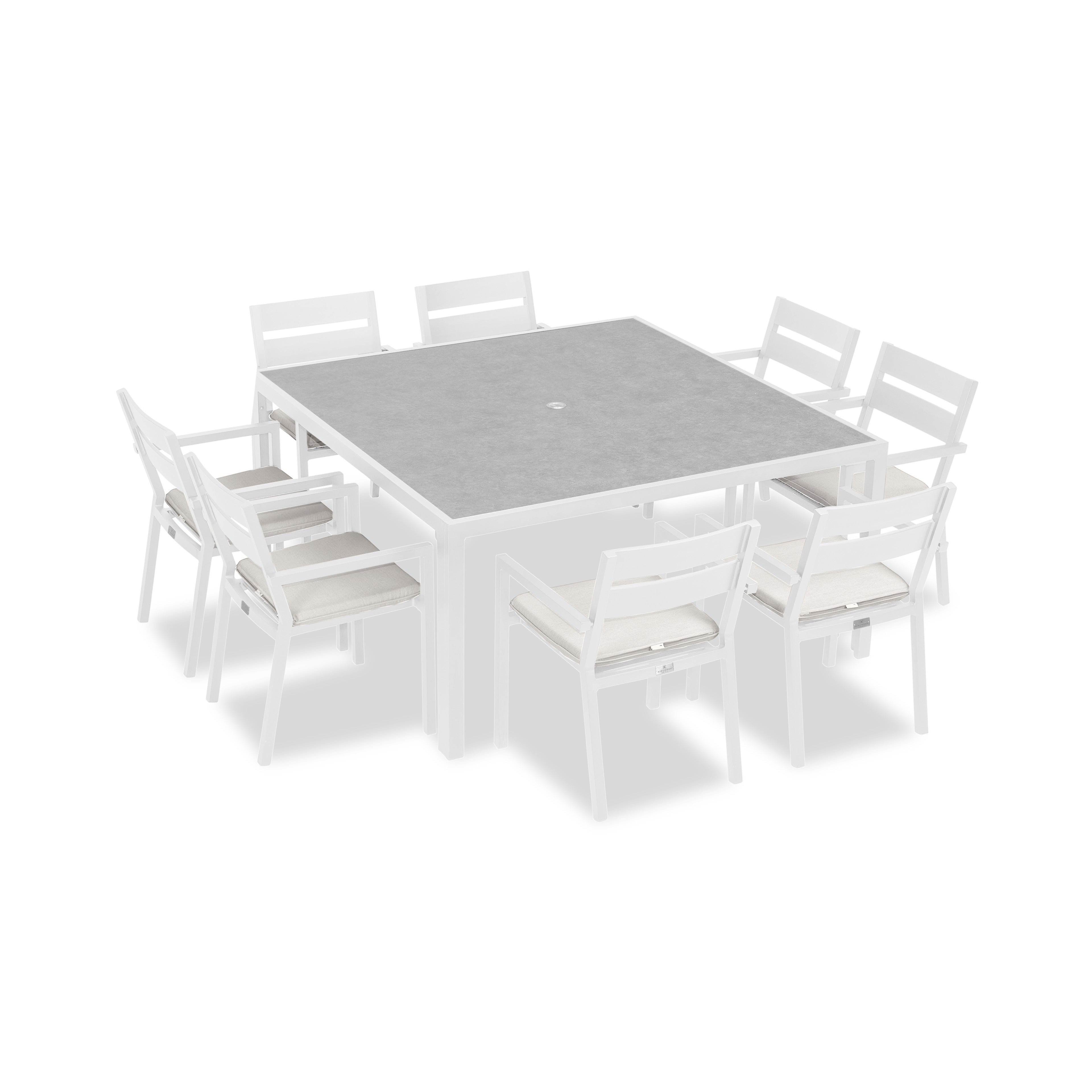 Pacifica 9 Piece Square Dining Set#Finish_White#Fabric_Canvas Natural