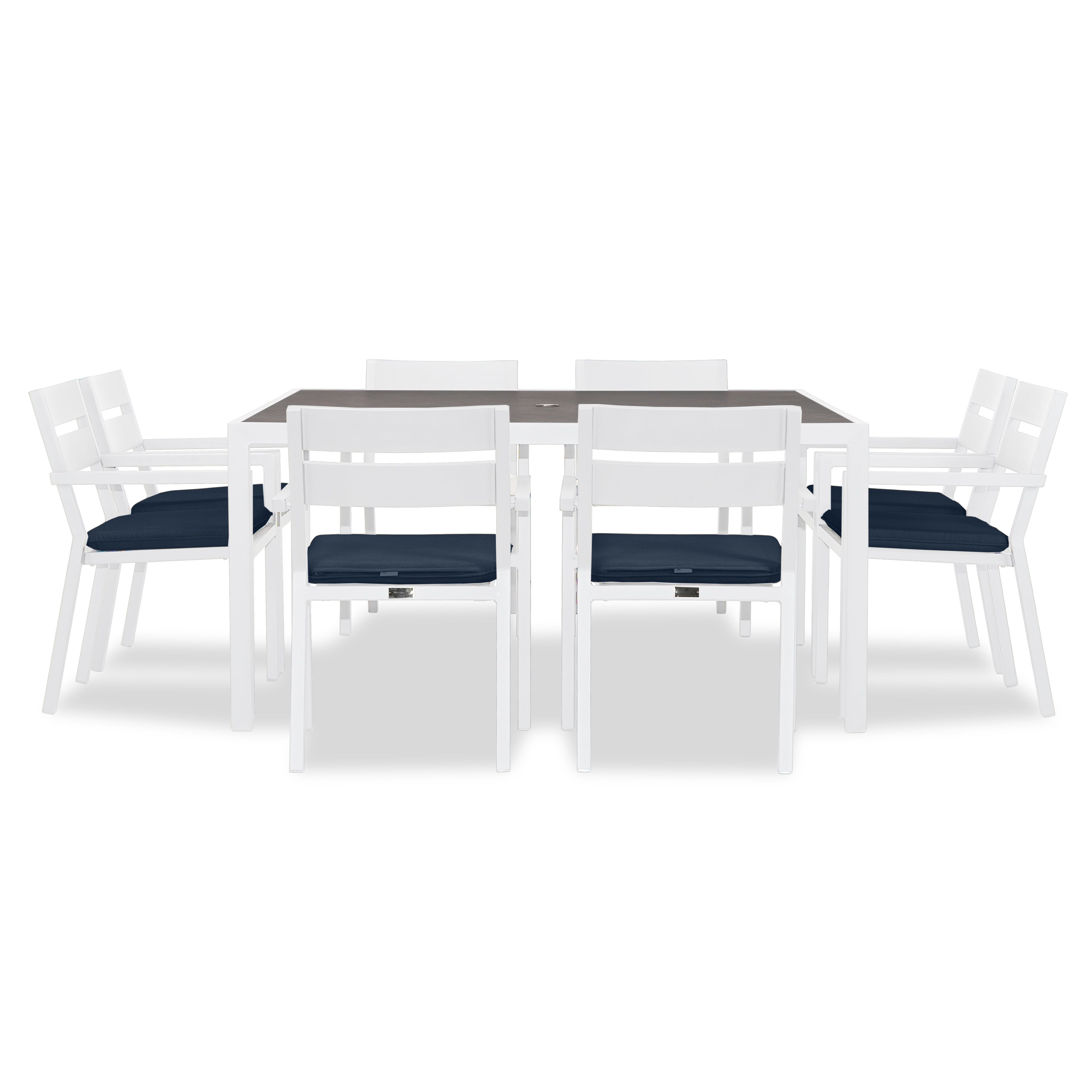Pacifica 9 Piece Square Dining Set#Finish_White#Fabric_Spectrum Indigo