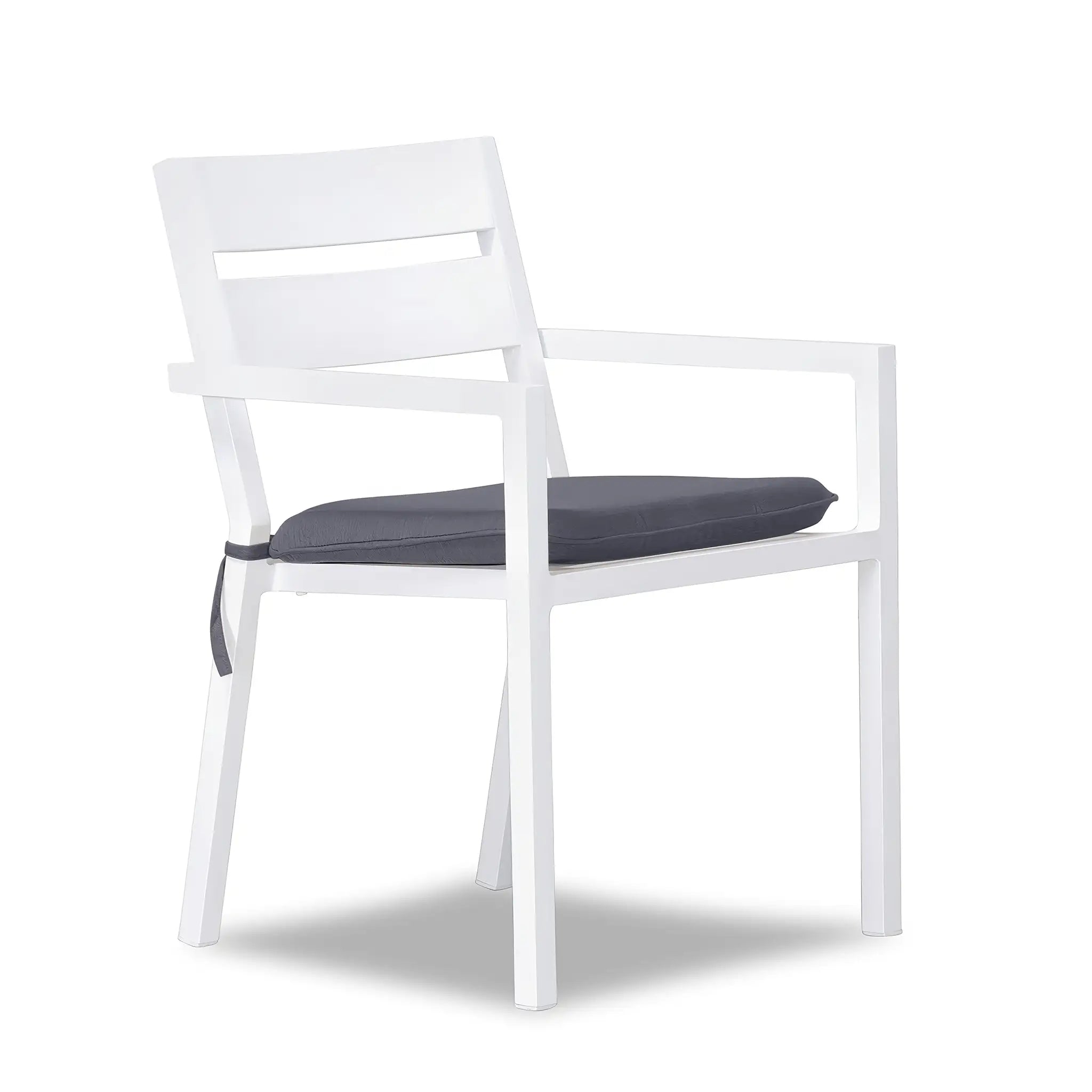 Pacifica Aluminum Dining Arm Chair#Finish_White#Fabric_Canvas Charcoal